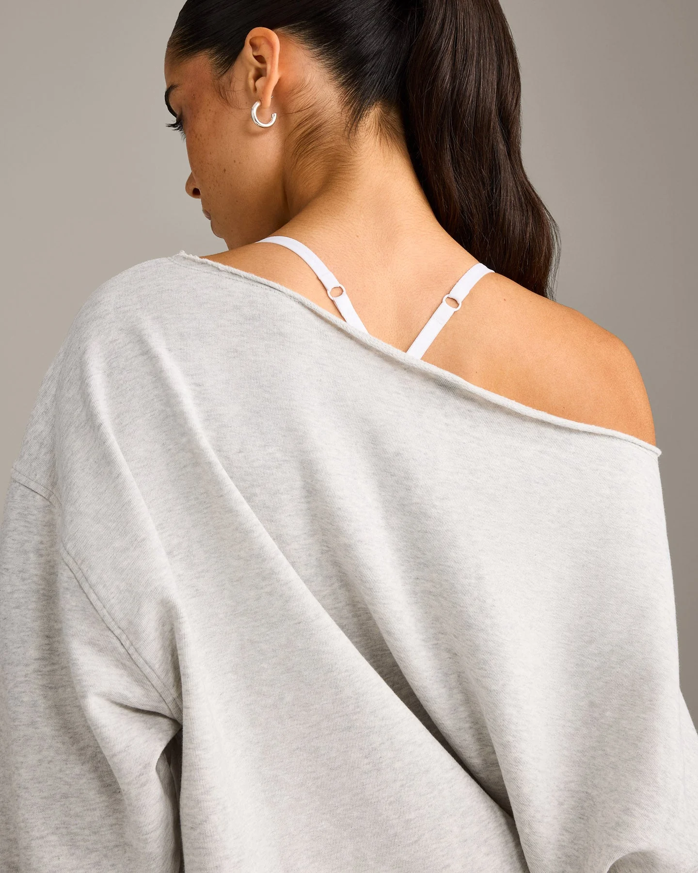Raw Cut Lounge Off-The-Shoulder Sweatshirt | Light Grey Marl - Image 4