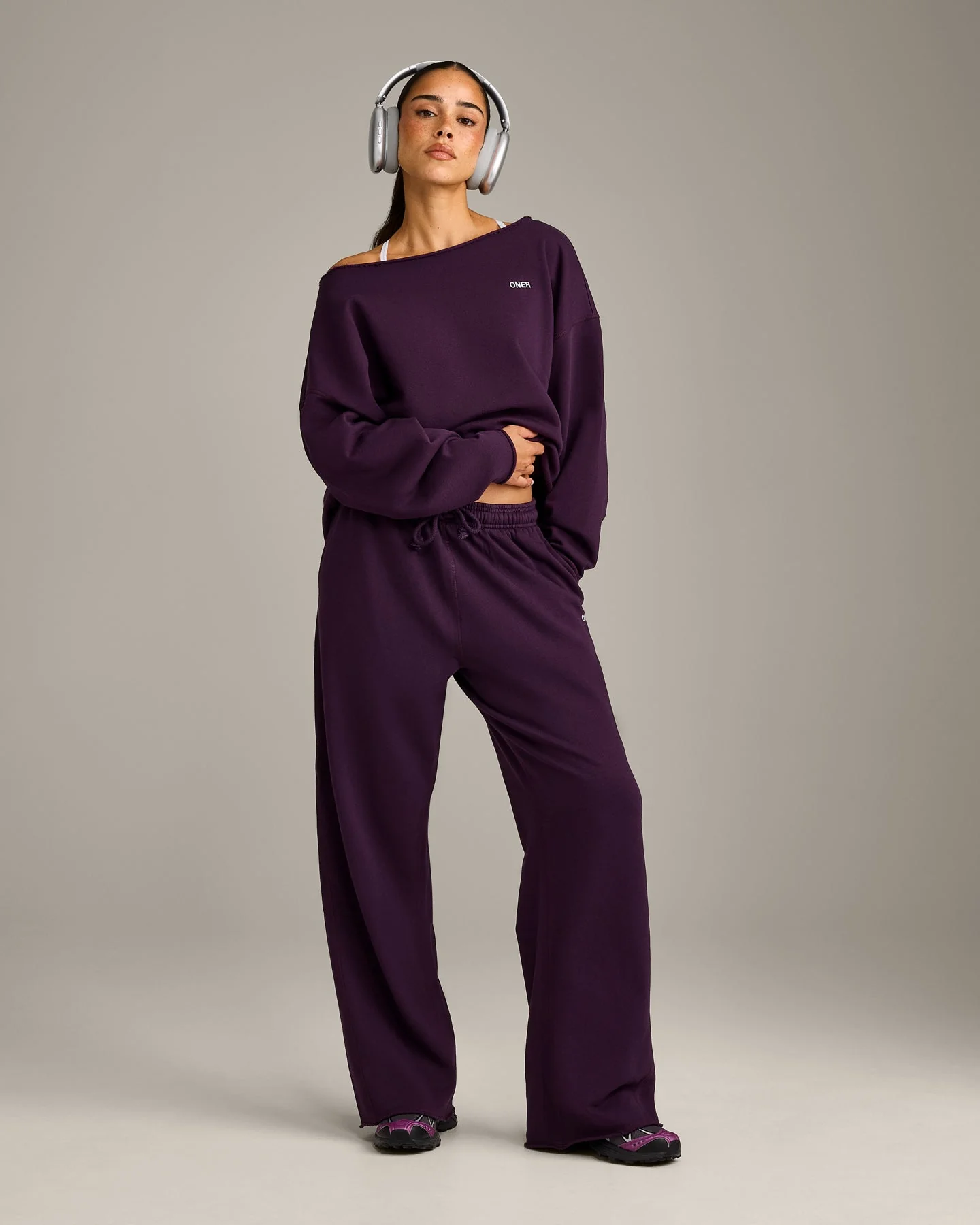 Raw Cut Lounge Wide Leg Joggers | Washed Blackberry Purple - Image 3