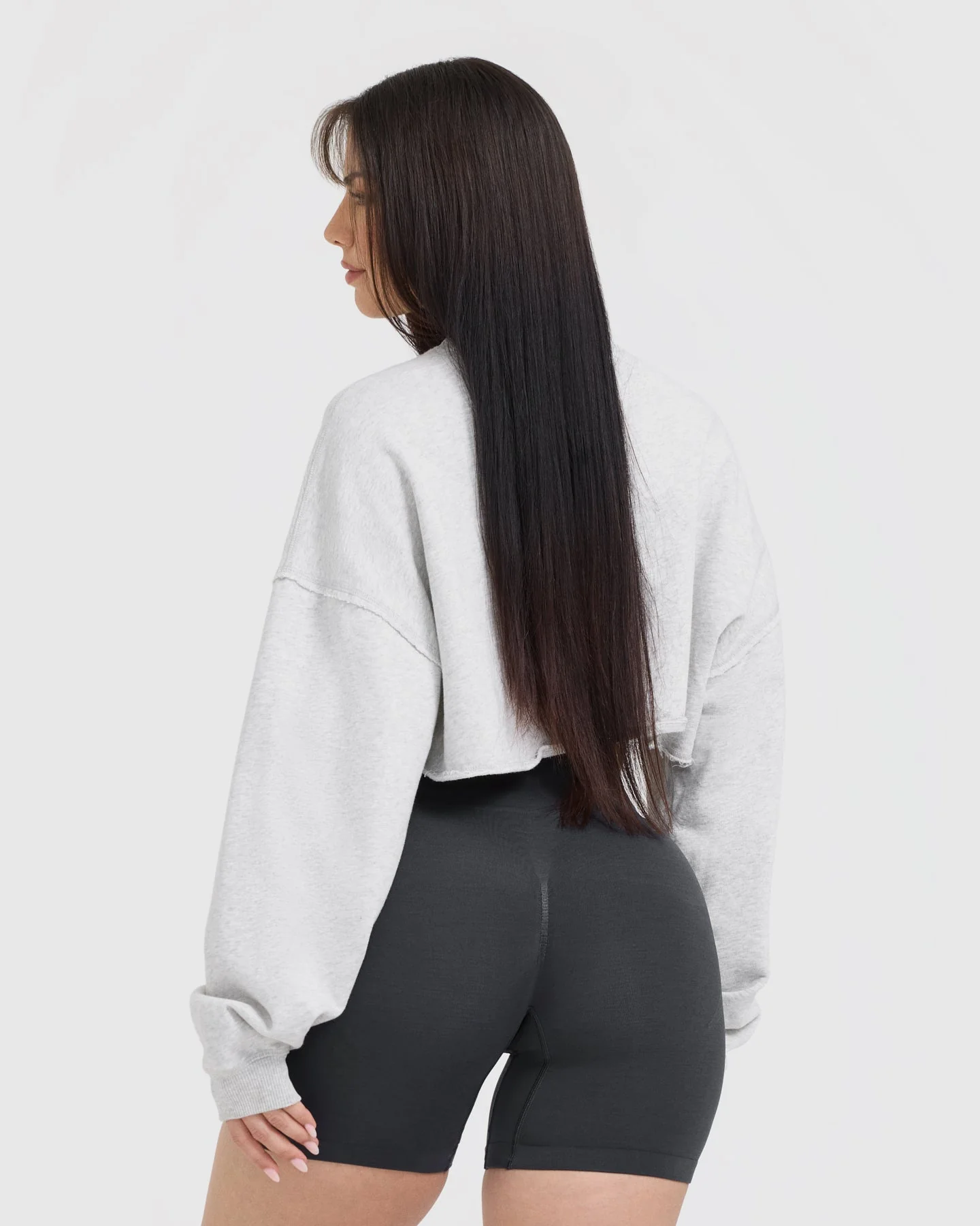 Raw Lounge Crop Sweatshirt | Light Grey Marl - Image 2