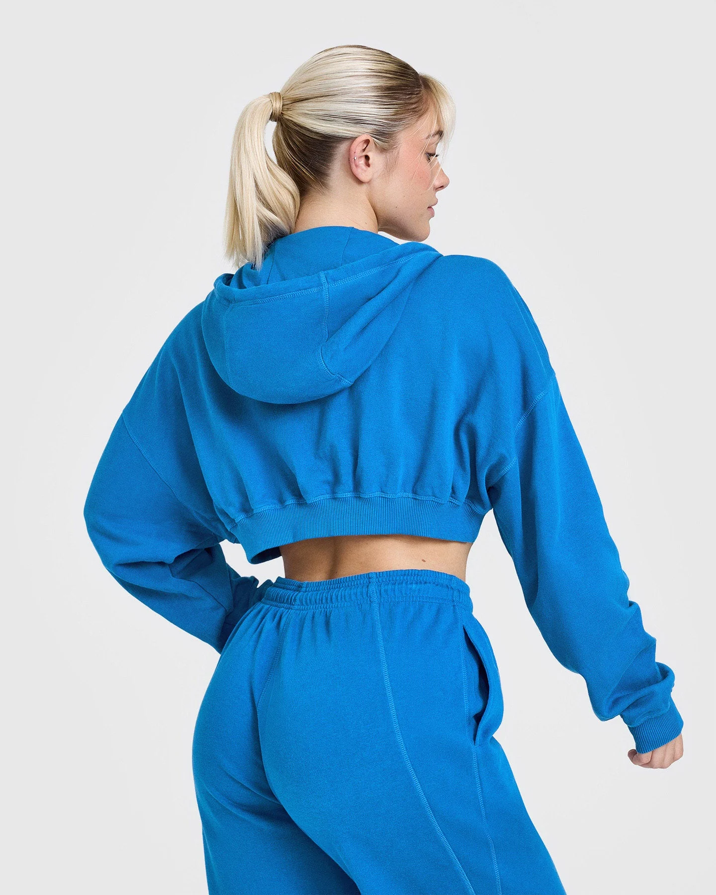 Raw Lounge Crop Zip Through Hoodie with Graphic | Retro Blue - Image 2