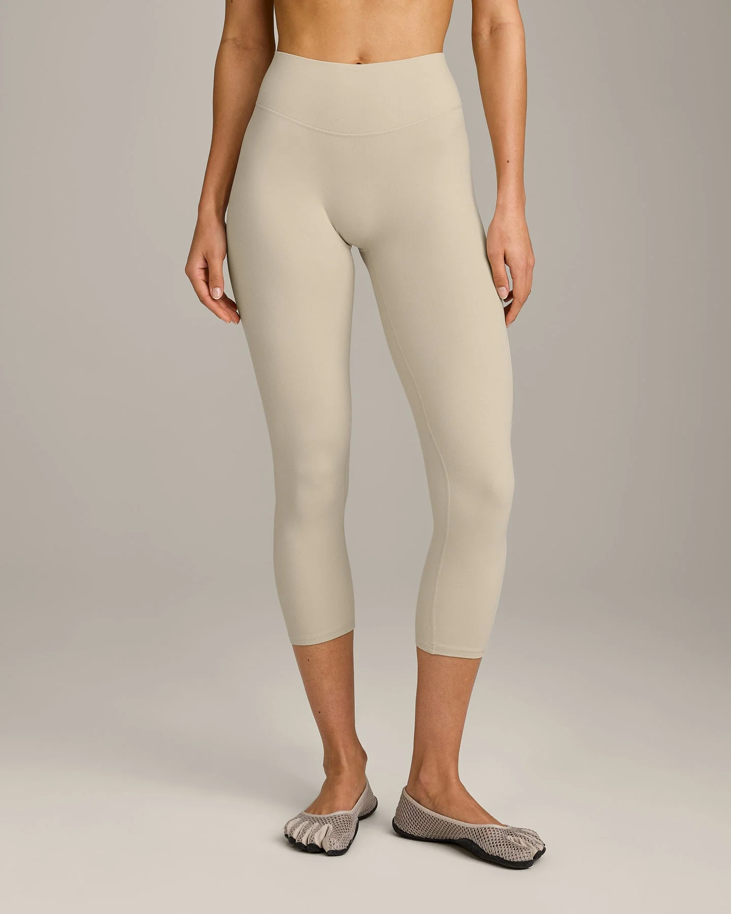 SoftMotion™ 3/4 Length Leggings with Grey Logo | Oatmeal - Image 5