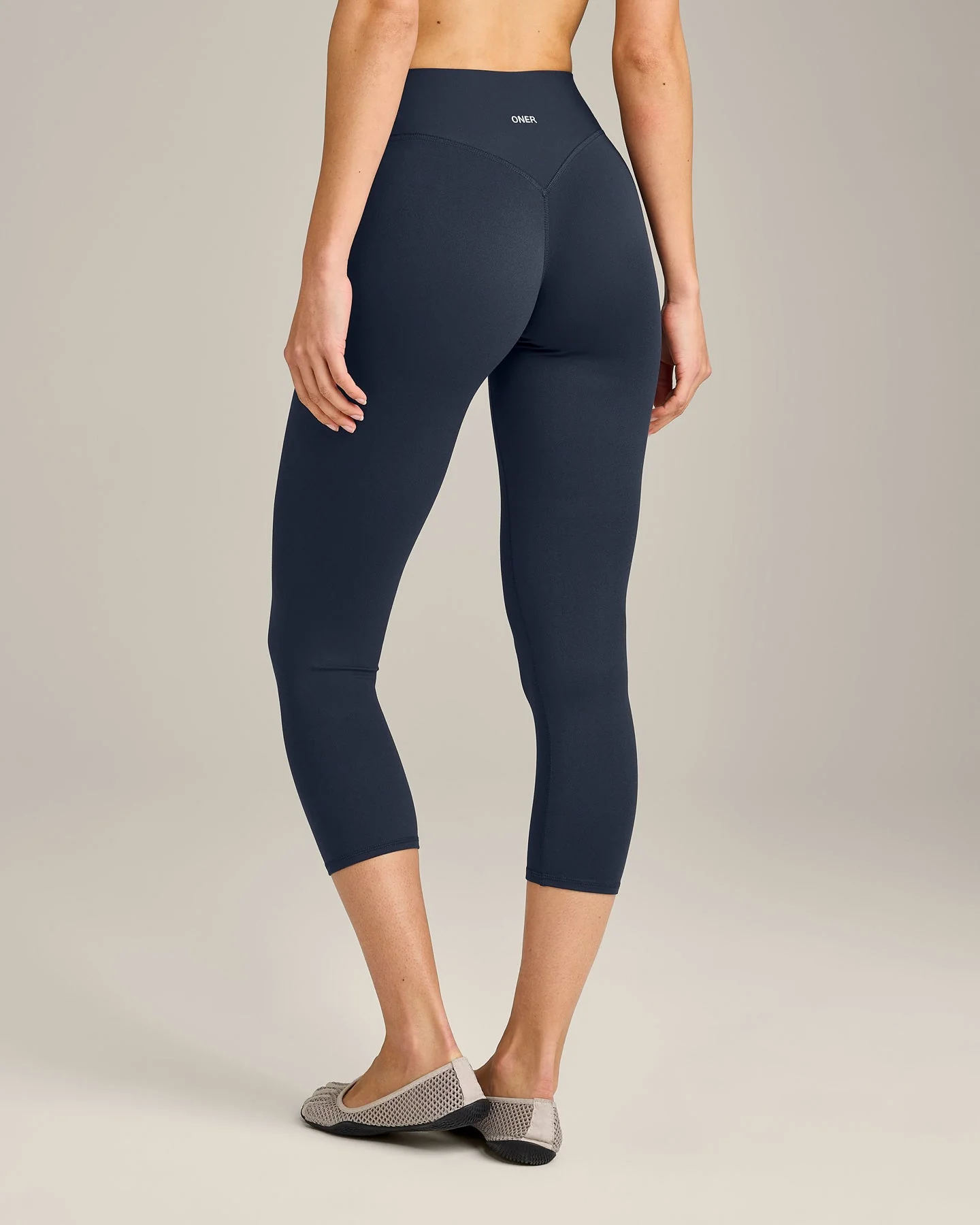 SoftMotion™ 3/4 Length Leggings with Grey Logo | True Blue