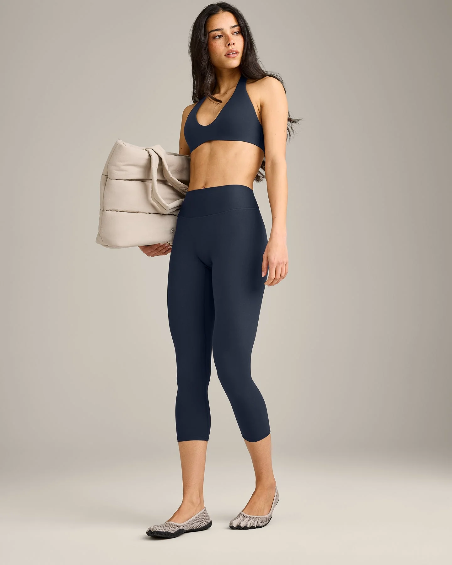SoftMotion™ 3/4 Length Leggings with Grey Logo | True Blue - Image 6
