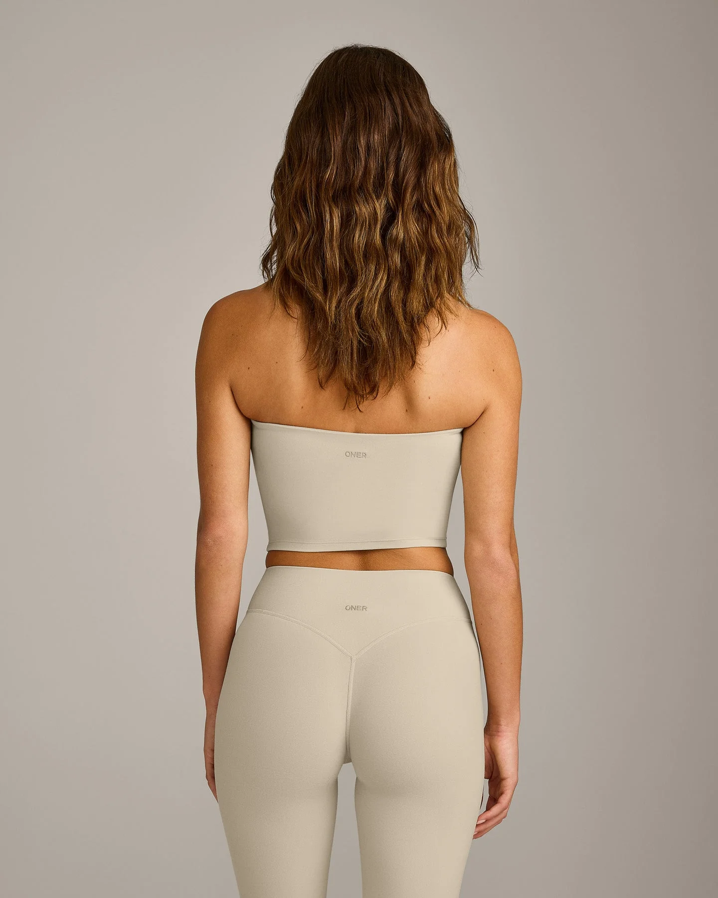 SoftMotion™ Bandeau Mid Vest with Built in Bra Shelf with Grey Logo | Oatmeal - Image 6