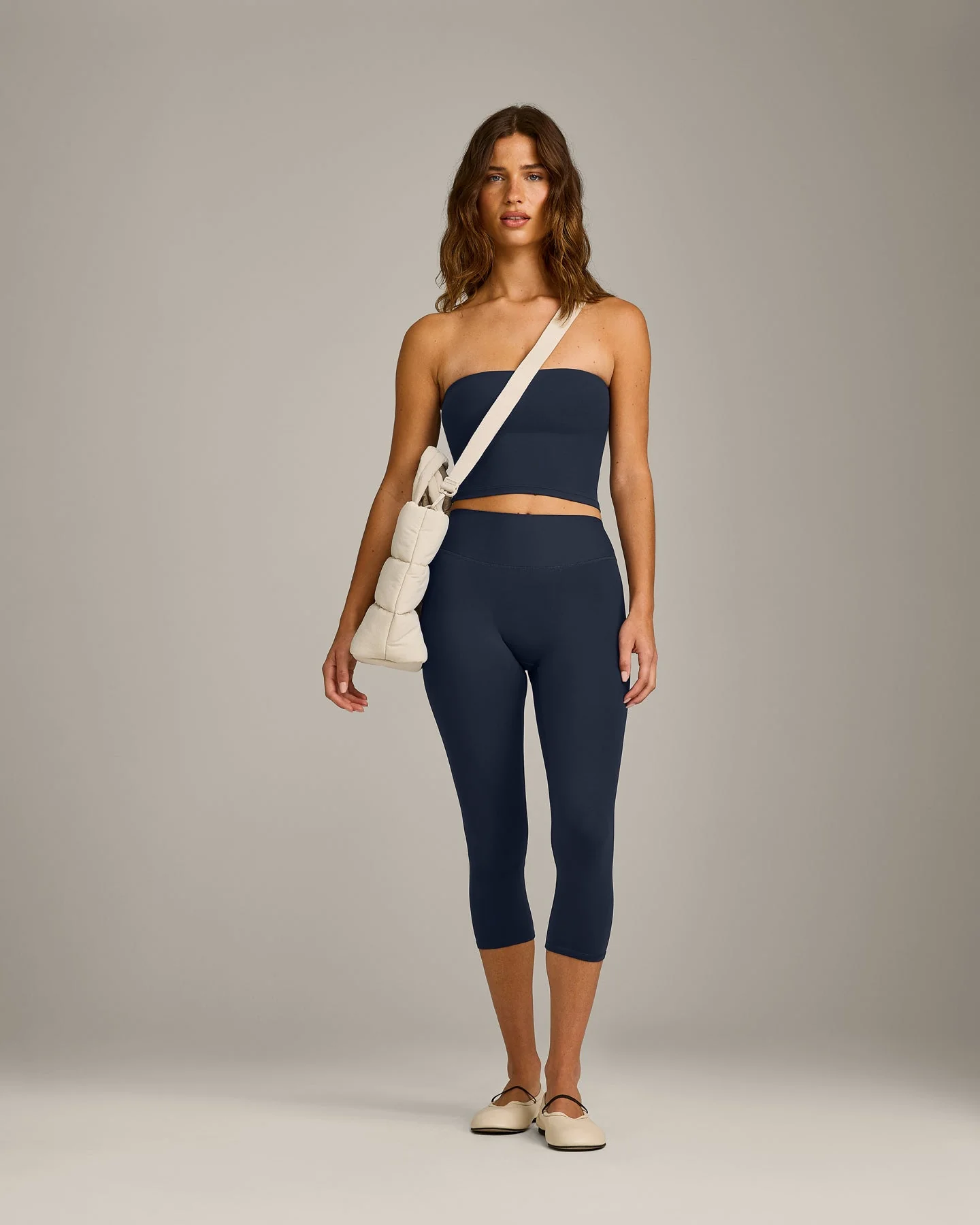 SoftMotion™ Bandeau Mid Vest with Built in Bra Shelf with Grey Logo | True Blue - Image 3