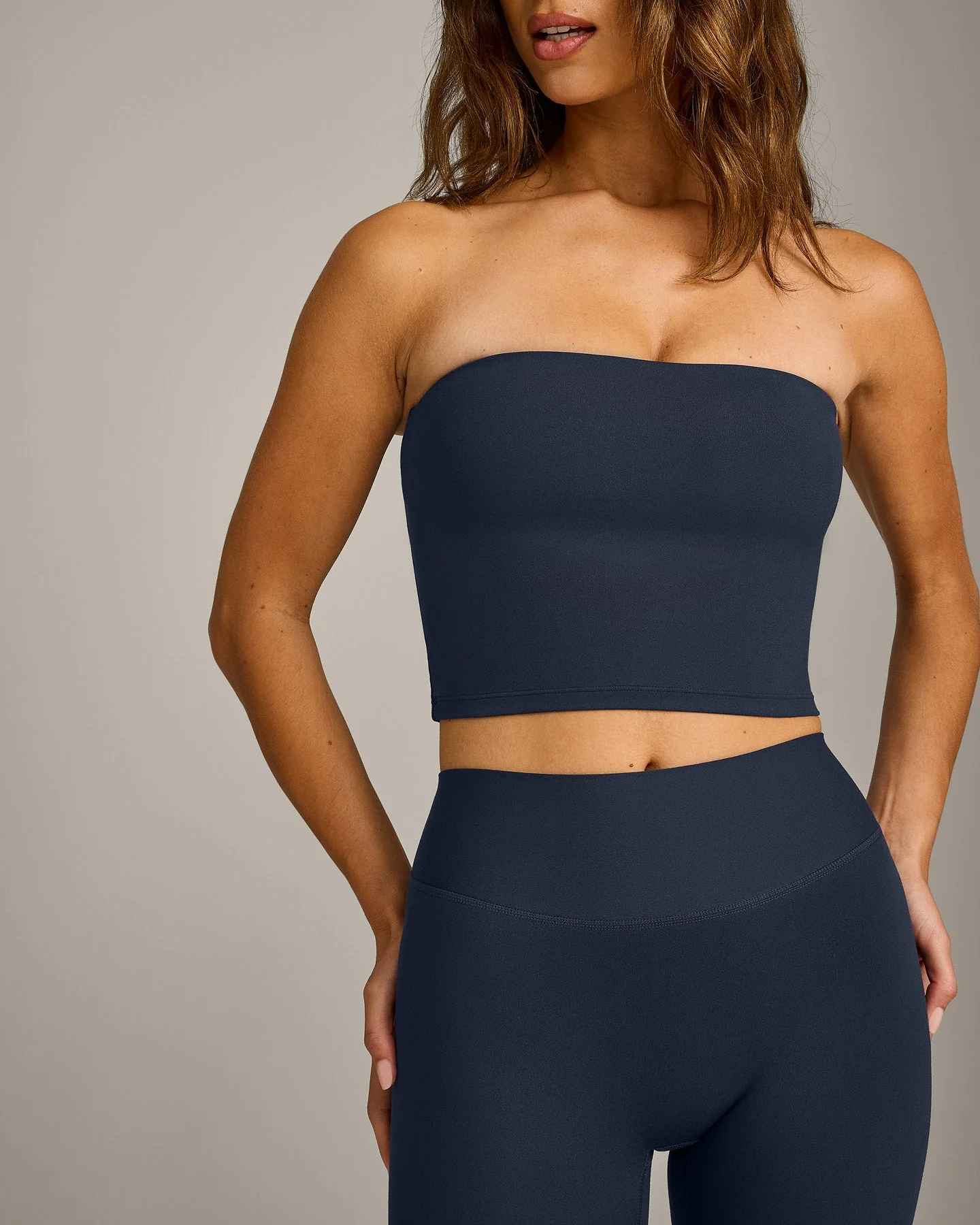 SoftMotion™ Bandeau Mid Vest with Built in Bra Shelf with Grey Logo | True Blue - Image 4