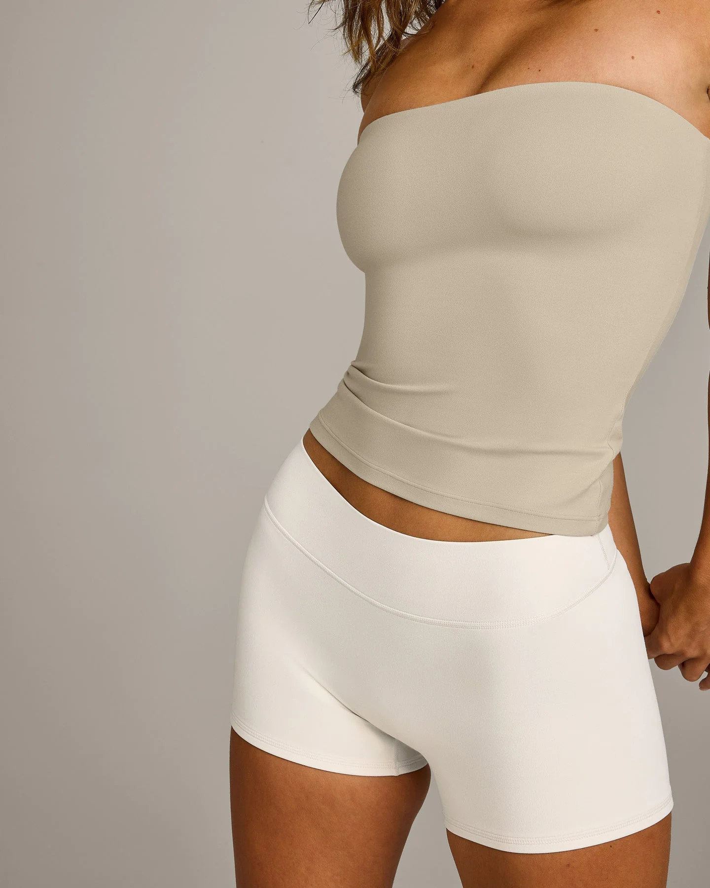 SoftMotion™ Bandeau Vest with Built in Bra Shelf with Grey Logo | Oatmeal - Image 4