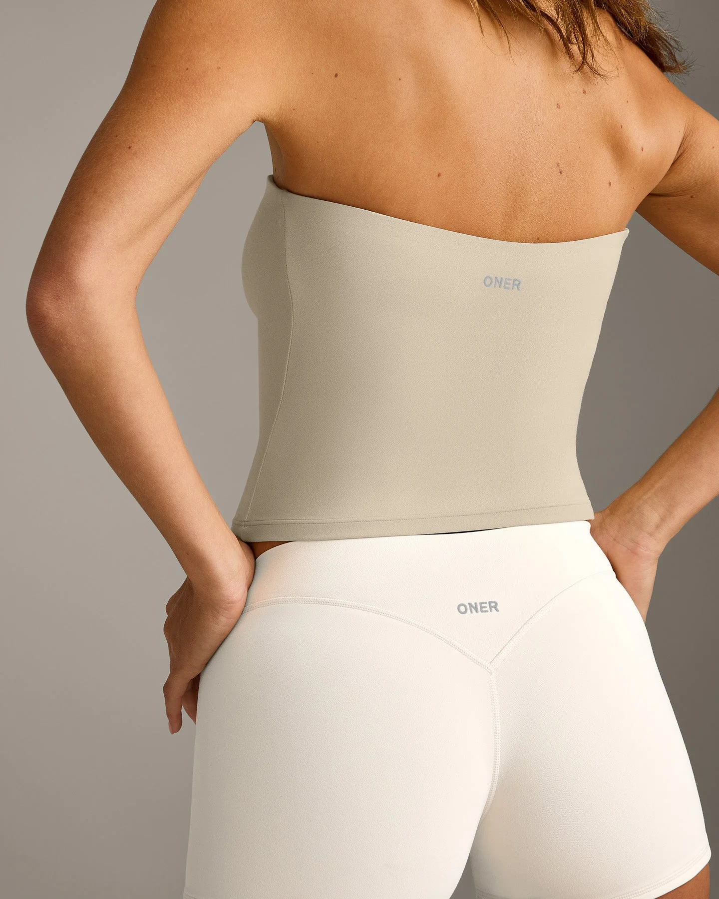 SoftMotion™ Bandeau Vest with Built in Bra Shelf with Grey Logo | Oatmeal - Image 5