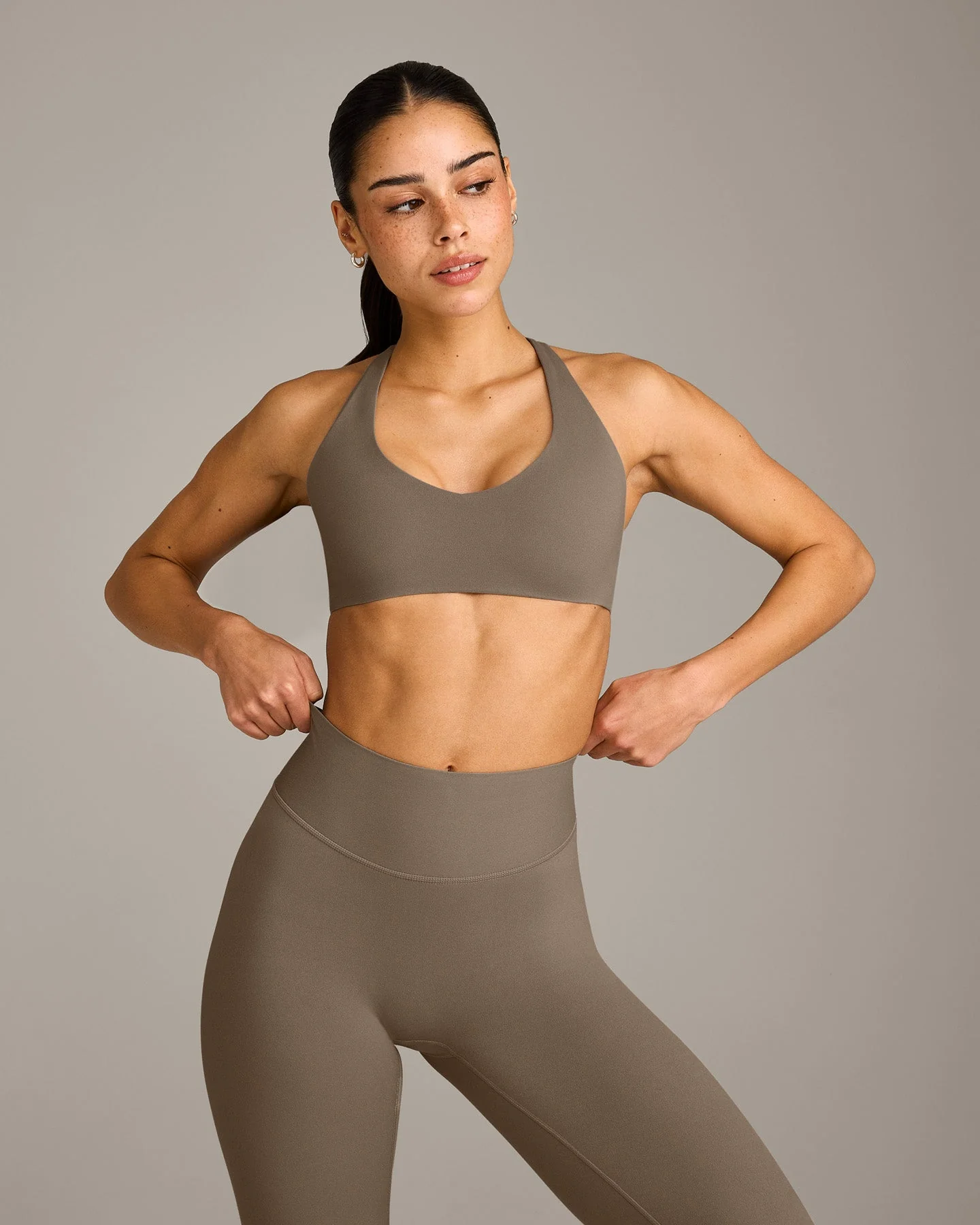 SoftMotion™ Bralette with Grey Logo | Moss Brown
