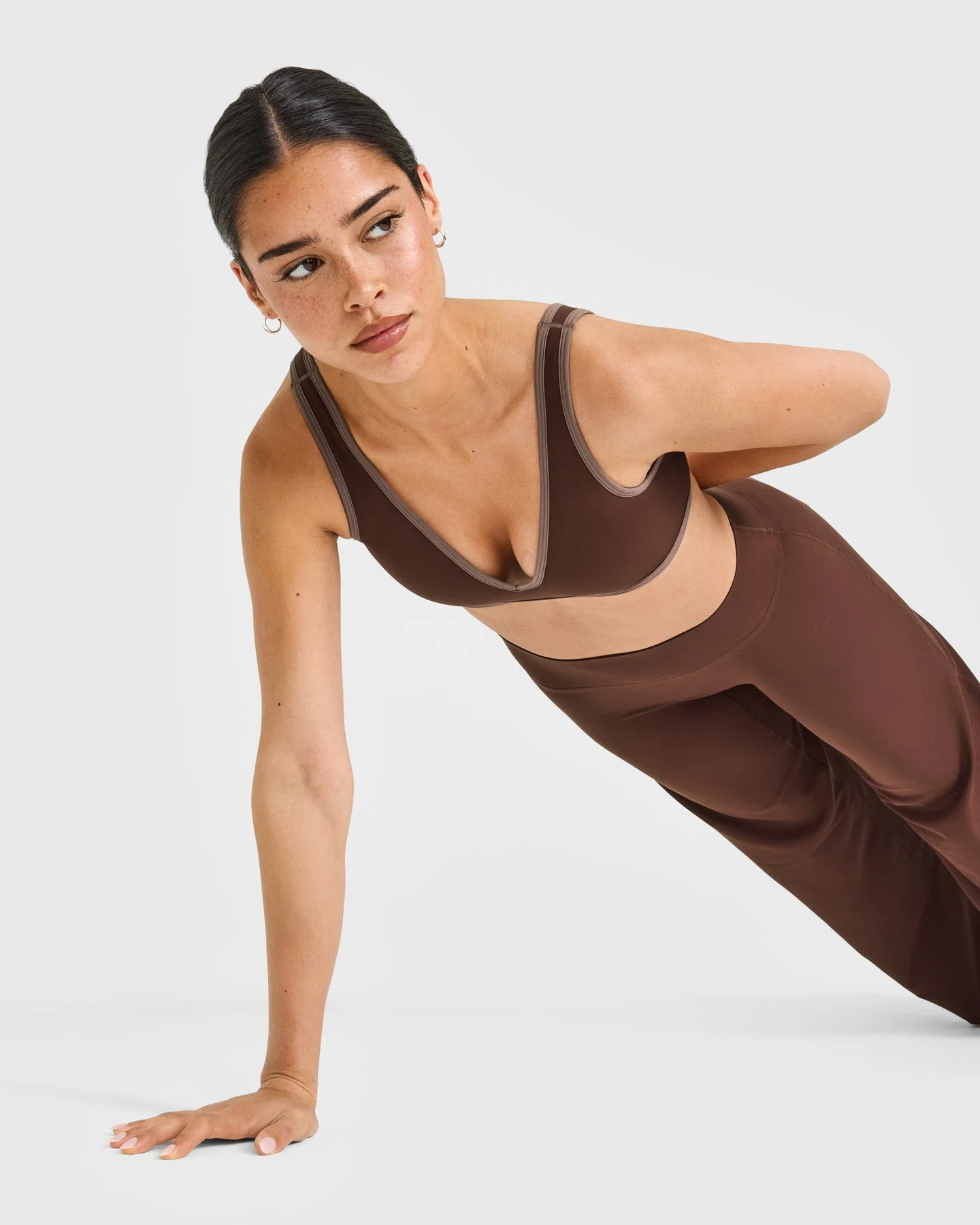 SoftMotion™ Contrast Scoop Back Bralette with White Logo | Espresso Brown - Image 5