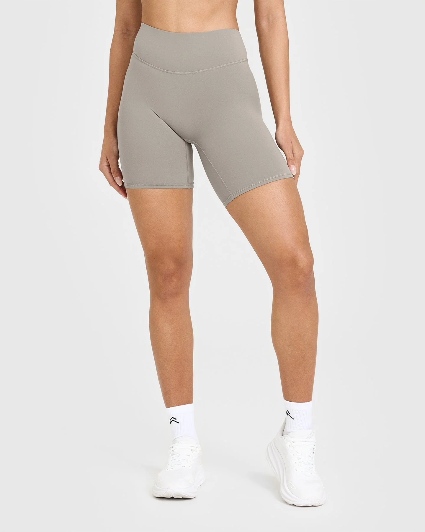 SoftMotion™ Cycling Shorts 8" with White Logo | Warm Sand - Image 2