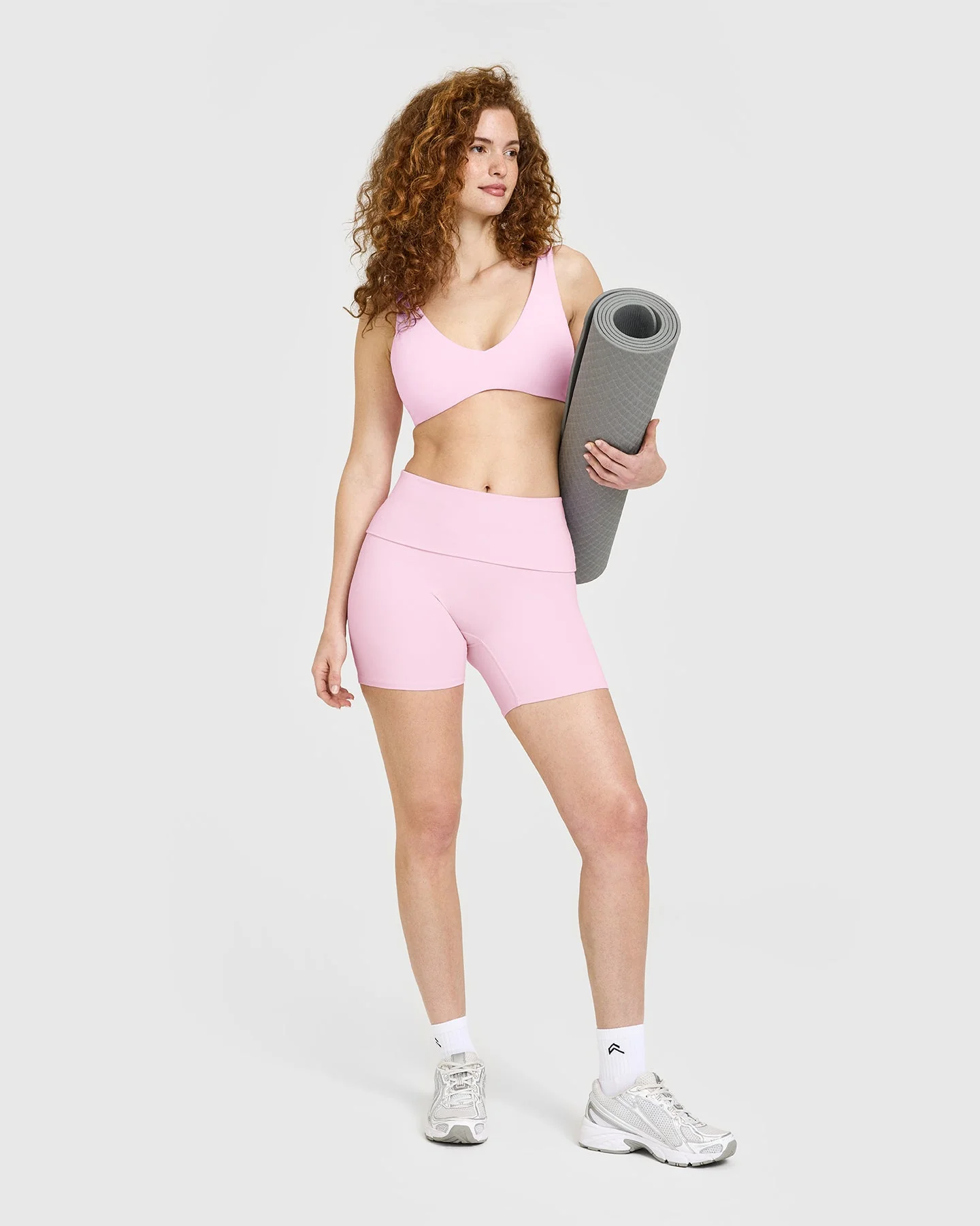SoftMotion™ Fold Over Shorts 6" with White Logo | Chalk Pink - Image 3