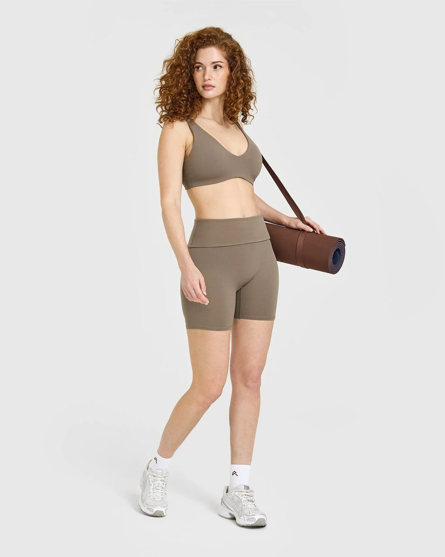 SoftMotion™ Fold Over Shorts 6" with White Logo | Moss Brown - Image 3