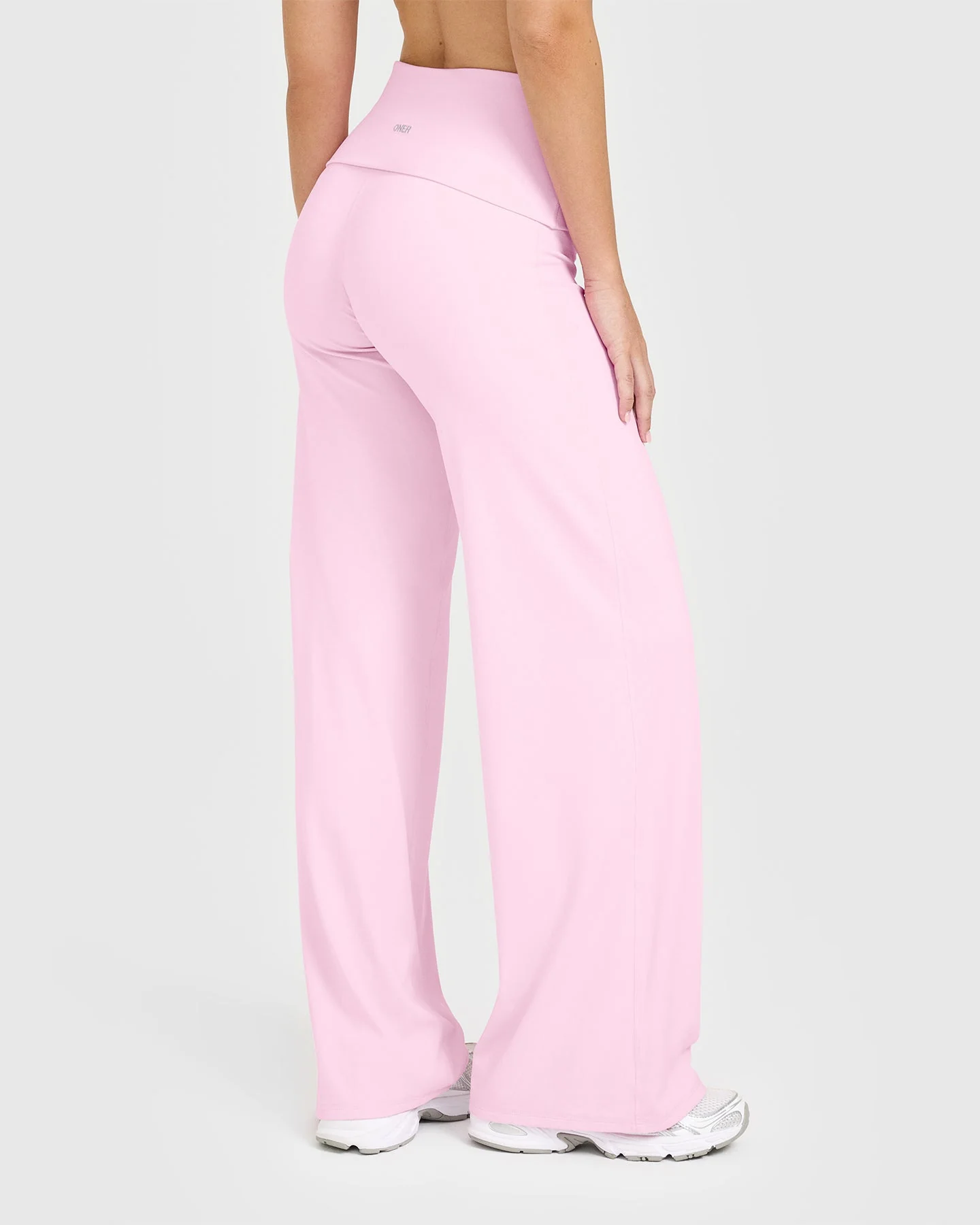 SoftMotion™ Fold Over Straight Leg Bottoms with White Logo | Chalk Pink
