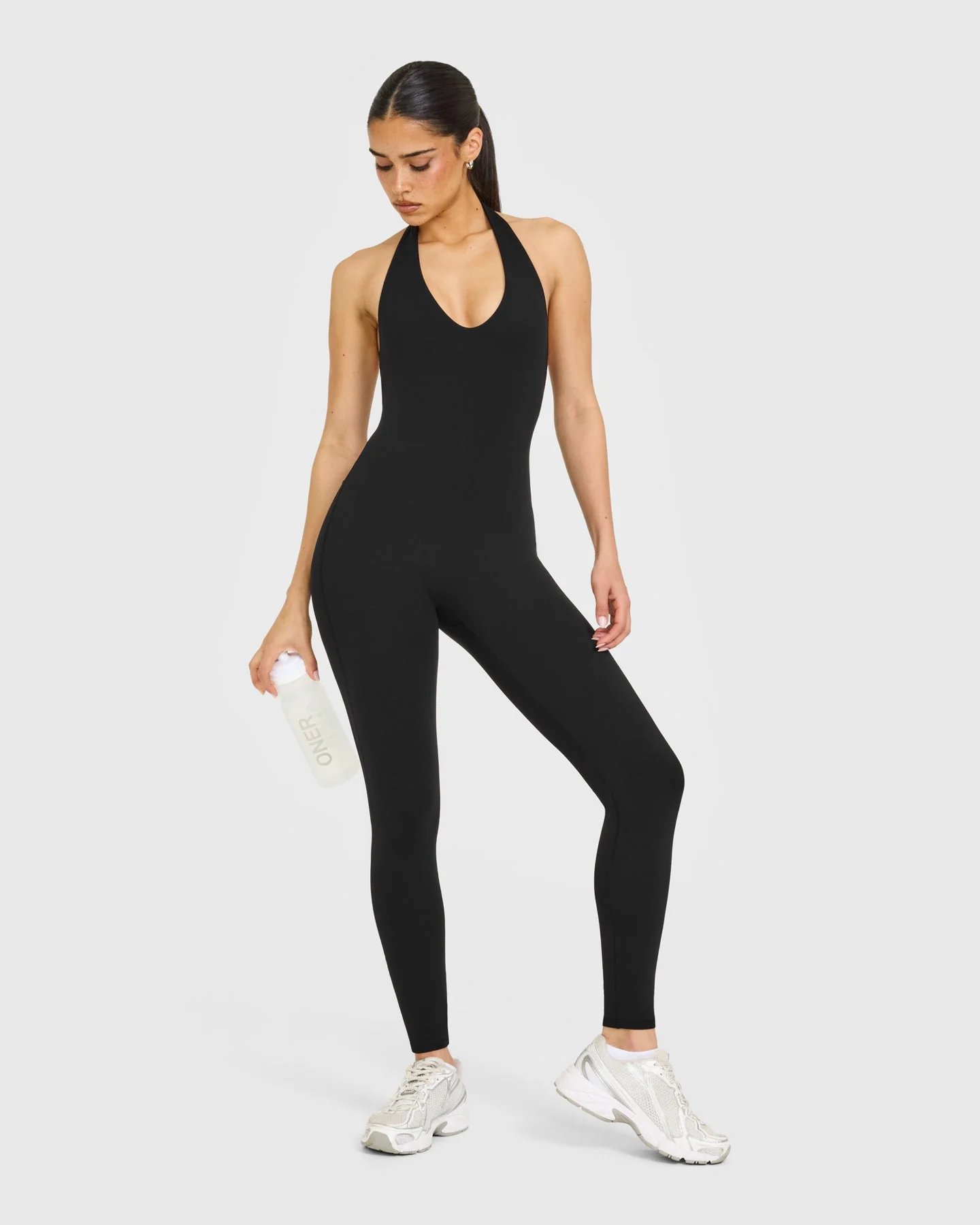 SoftMotion™ Halter Neck All In One Long with White Logo | Black - Image 3