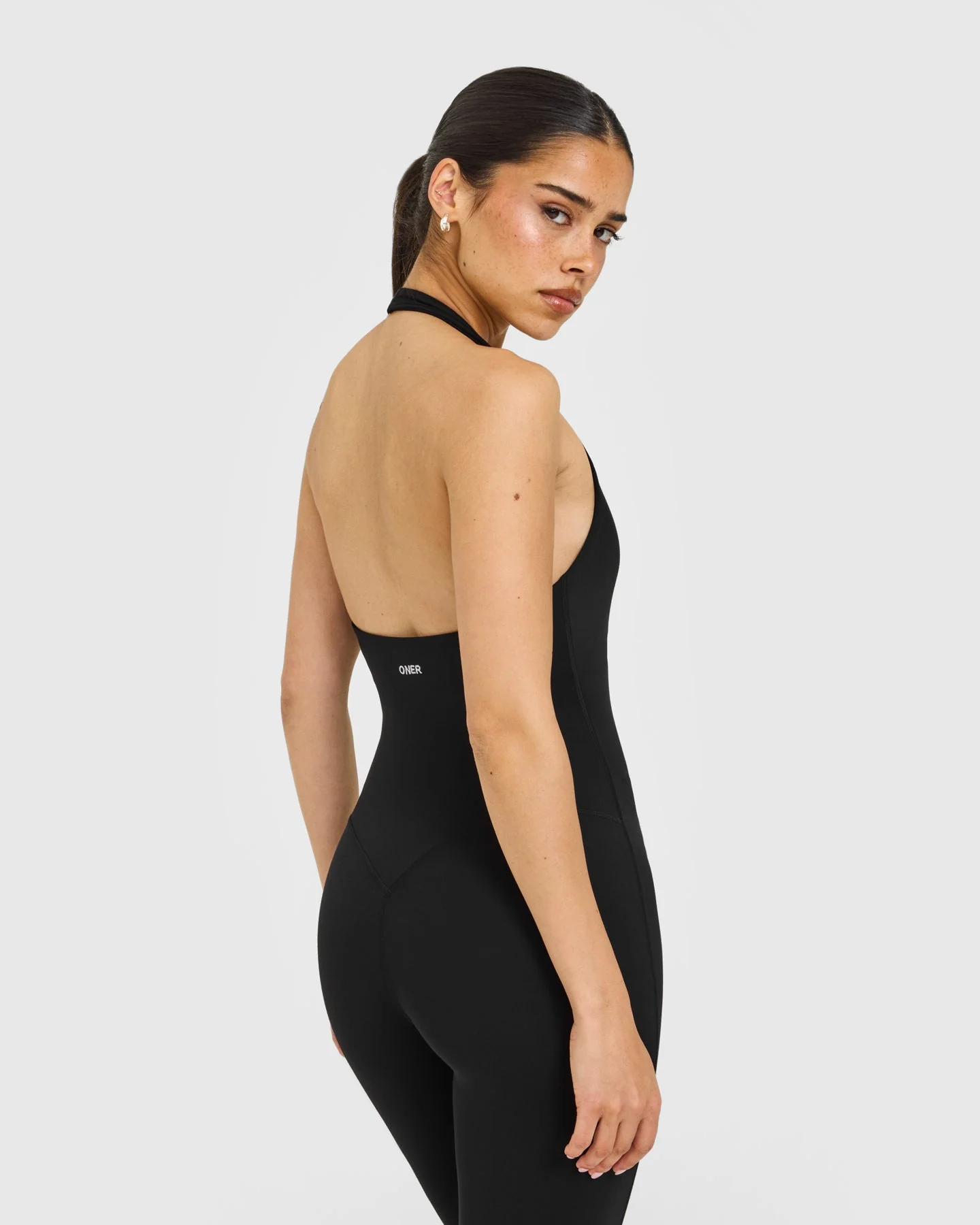 SoftMotion™ Halter Neck All In One Long with White Logo | Black - Image 4