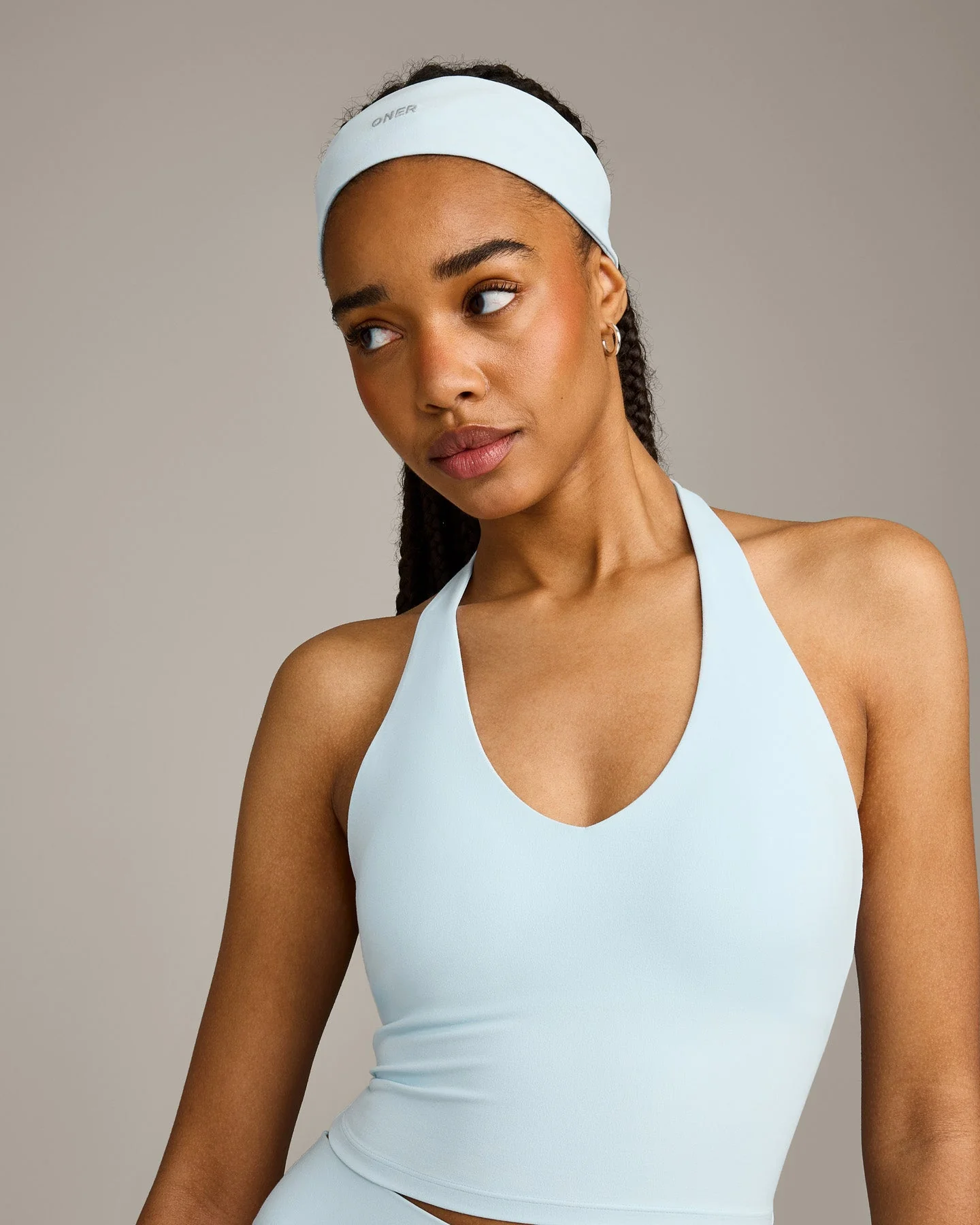 SoftMotion™ Halter Neck Mid Vest with Built in Bra Shelf with Grey Logo | Cloud Blue - Image 5