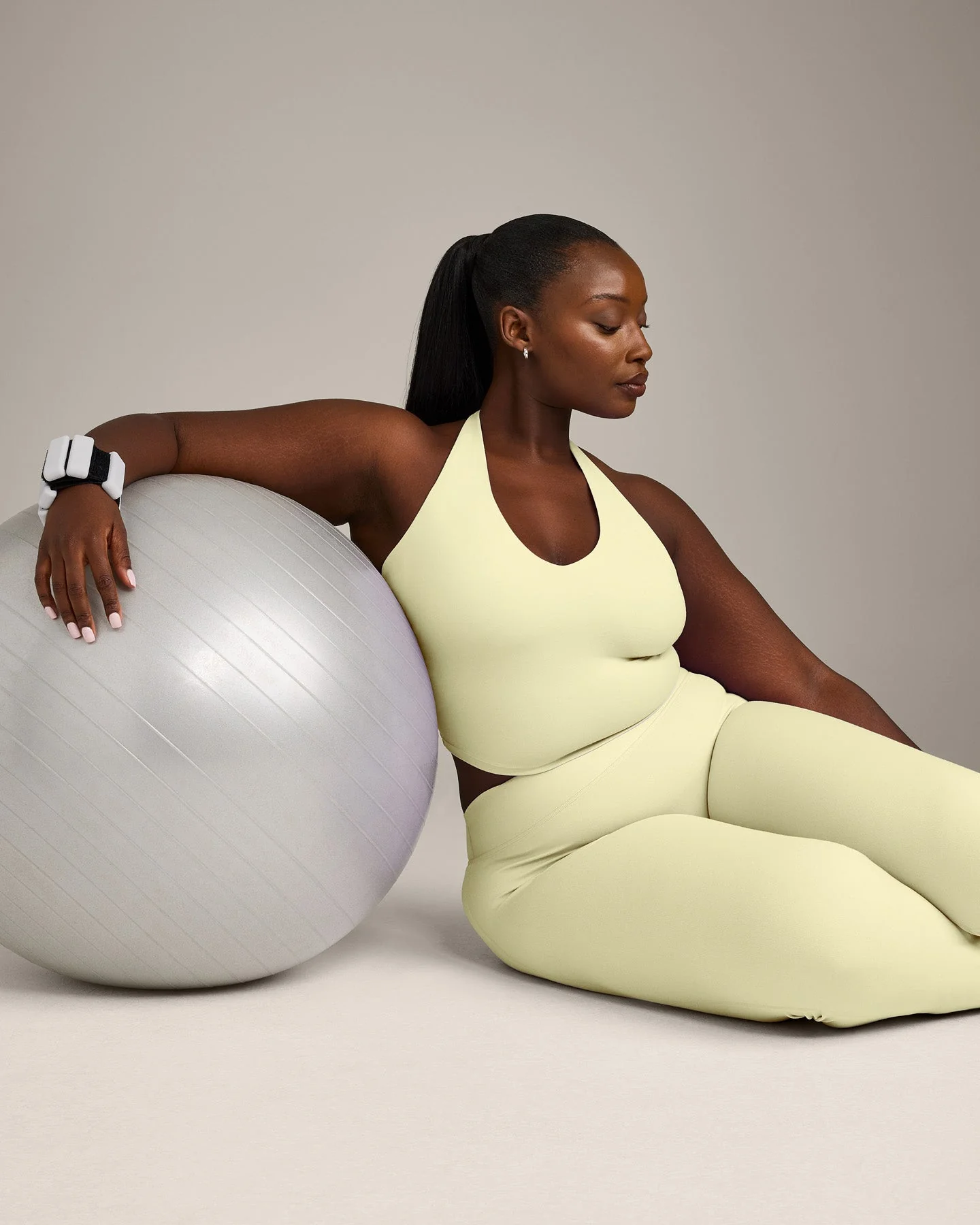 SoftMotion™ Halter Neck Mid Vest with Built in Bra Shelf with Grey Logo | Pastel Yellow - Image 3