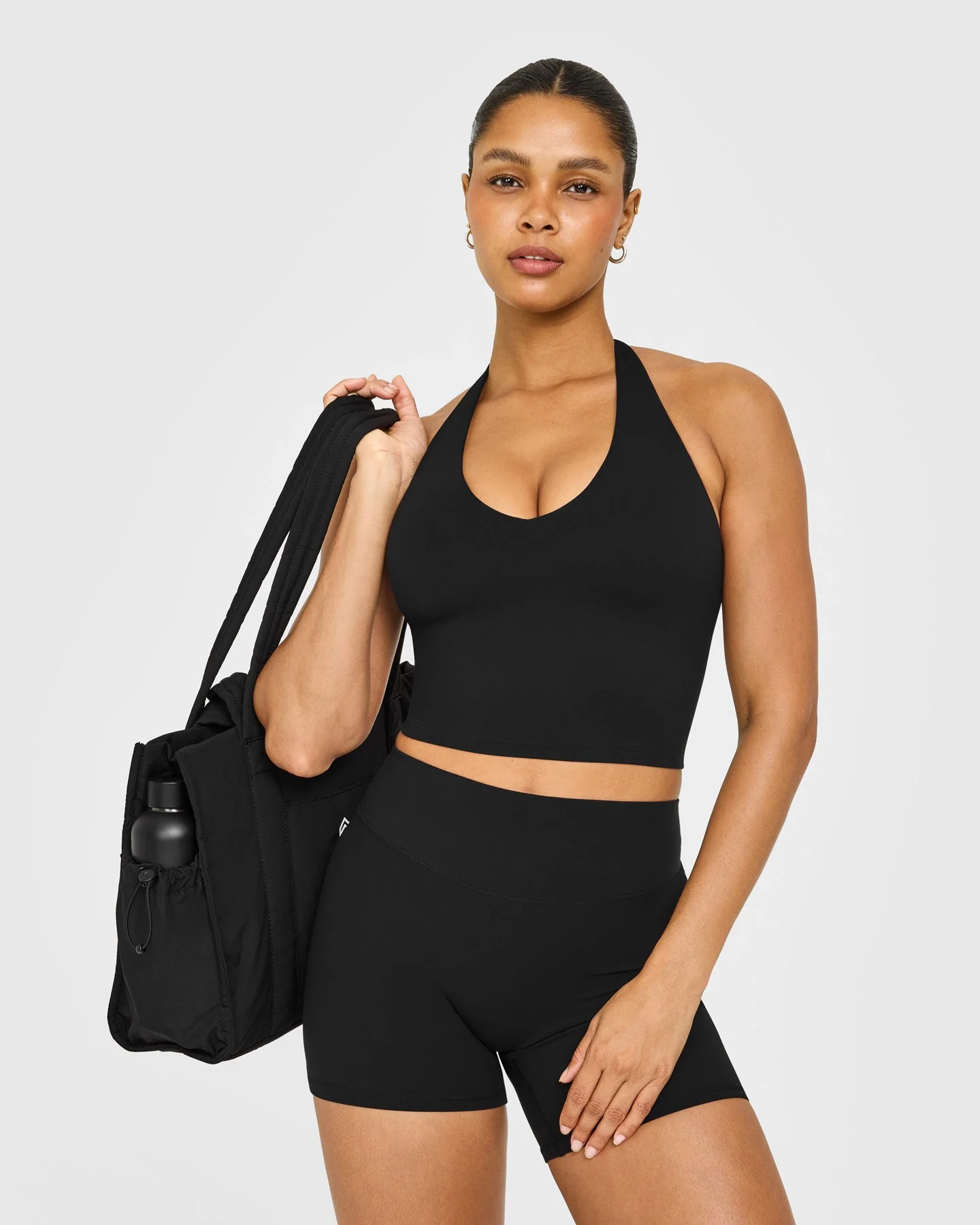 SoftMotion™ Halter Neck Mid Vest with Built in Bra Shelf with White Logo | Black - Image 3