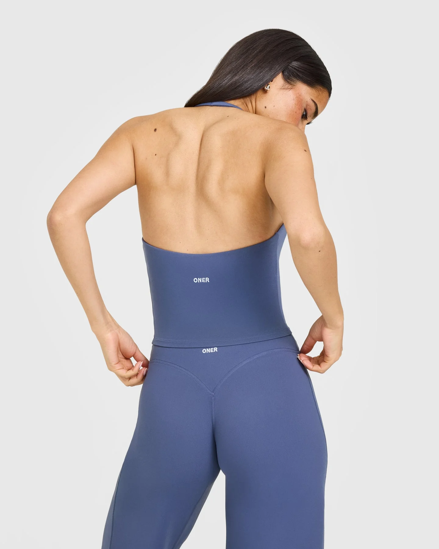 SoftMotion™ Halter Neck Mid Vest with Built in Bra Shelf with White Logo | Slate Blue - Image 2
