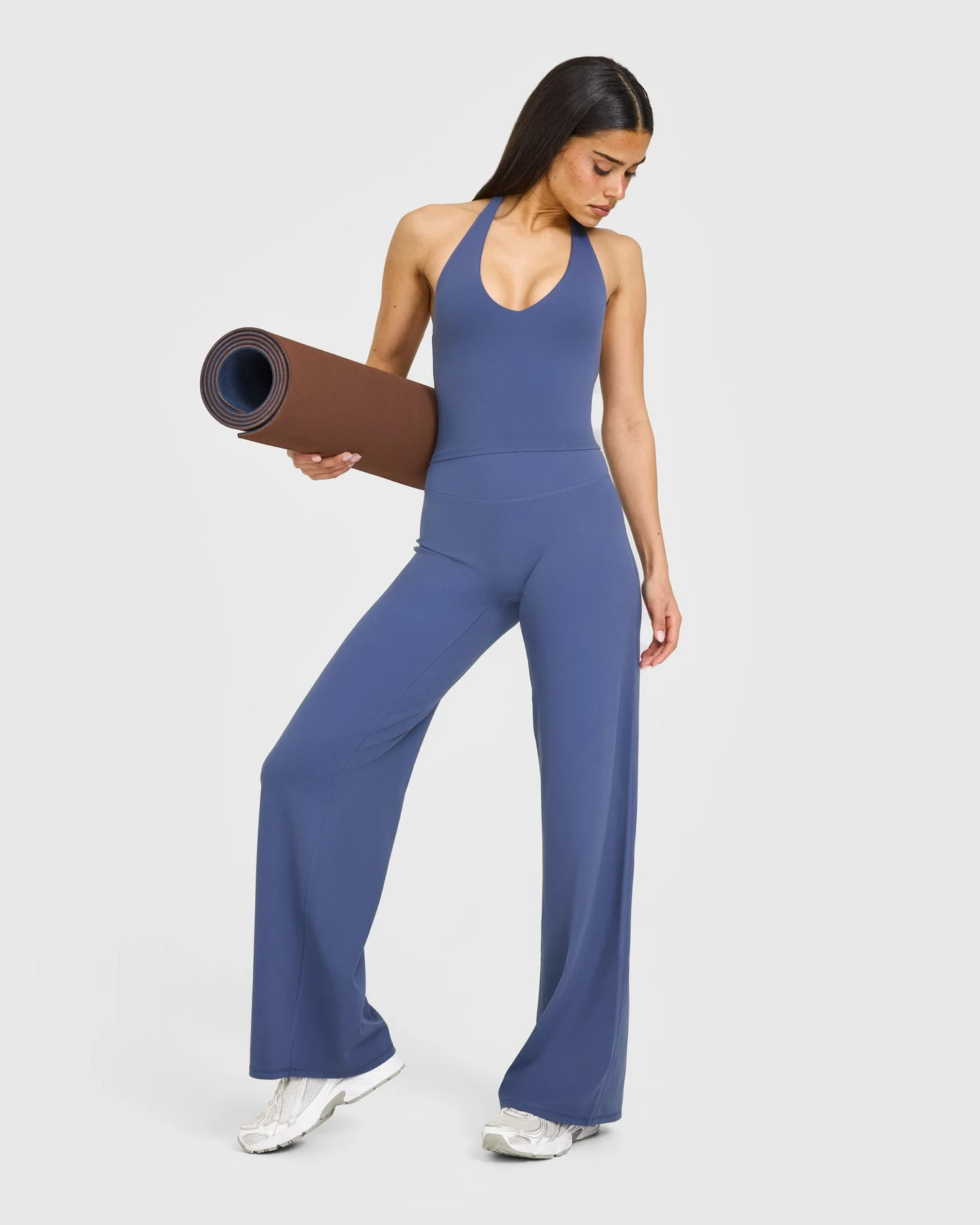 SoftMotion™ Halter Neck Mid Vest with Built in Bra Shelf with White Logo | Slate Blue - Image 3