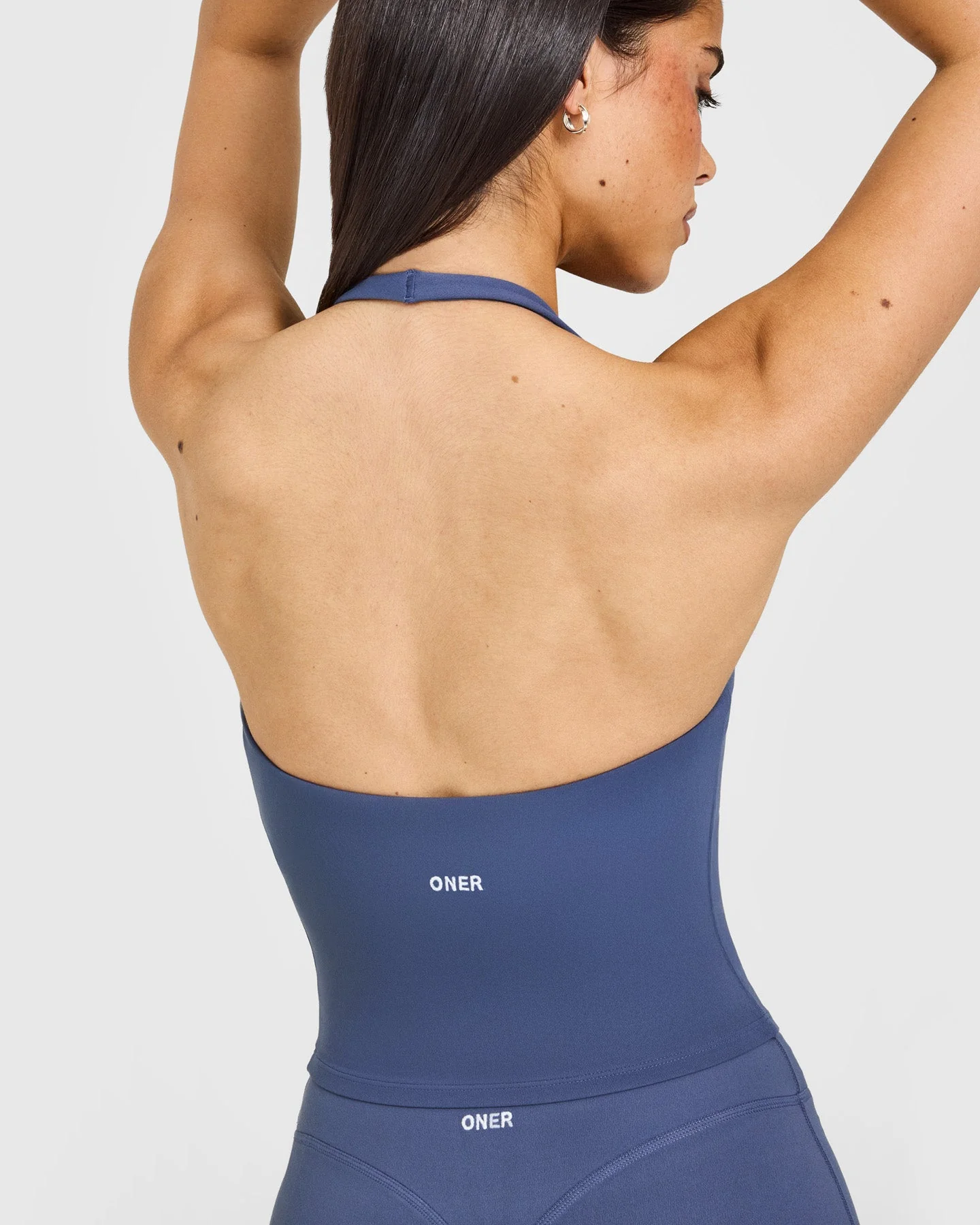 SoftMotion™ Halter Neck Mid Vest with Built in Bra Shelf with White Logo | Slate Blue - Image 4