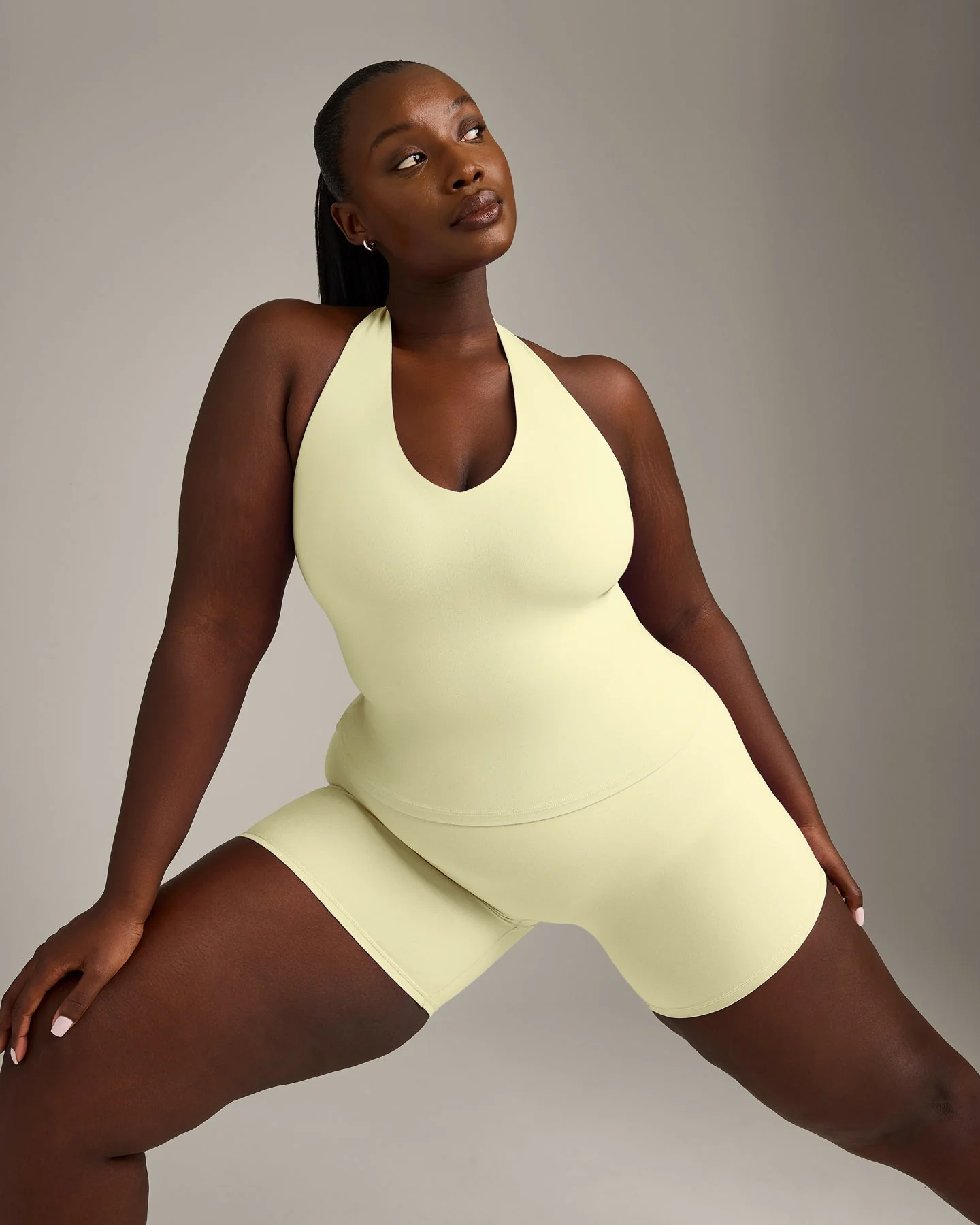 SoftMotion™ Halter Neck Vest with Built in Bra Shelf with Grey Logo | Pastel Yellow - Image 2