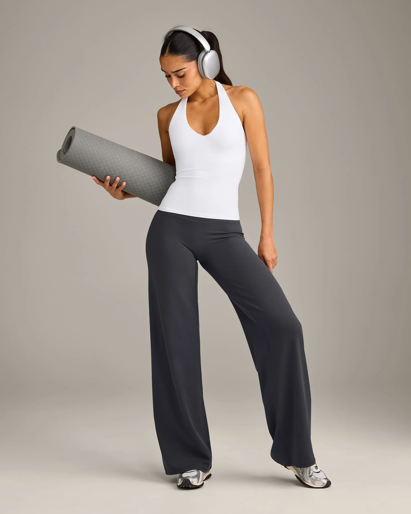 SoftMotion™ Halter Neck Vest with Built in Bra Shelf with Grey Logo | White - Image 3