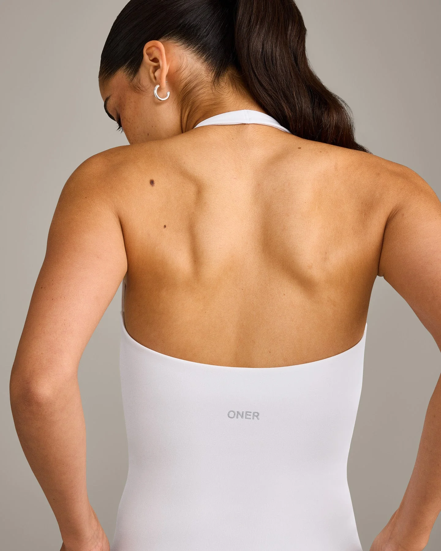 SoftMotion™ Halter Neck Vest with Built in Bra Shelf with Grey Logo | White - Image 5