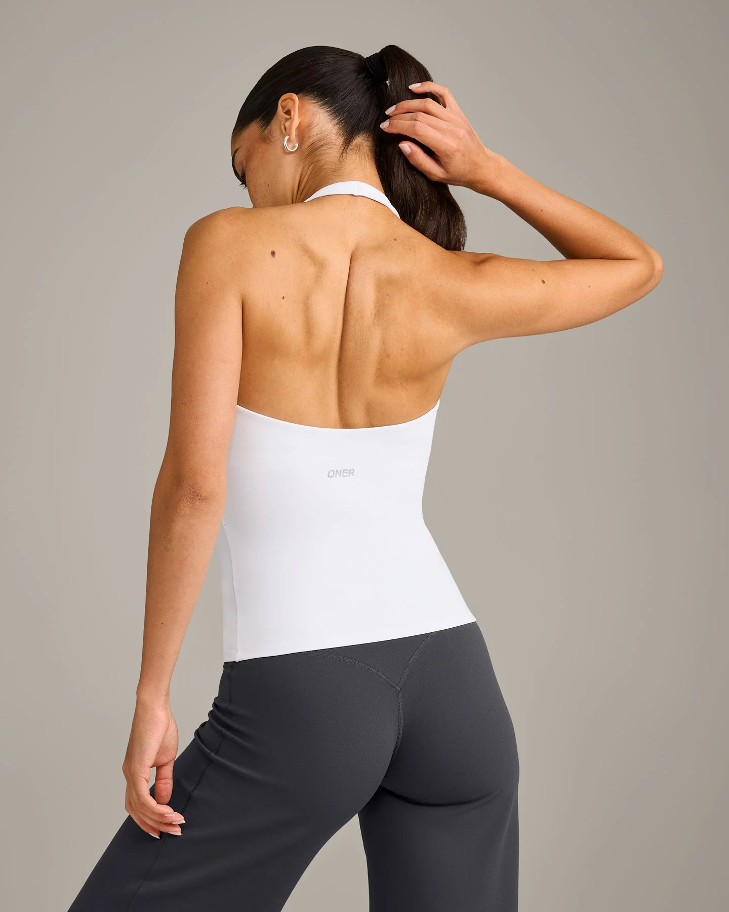SoftMotion™ Halter Neck Vest with Built in Bra Shelf with Grey Logo | White - Image 6