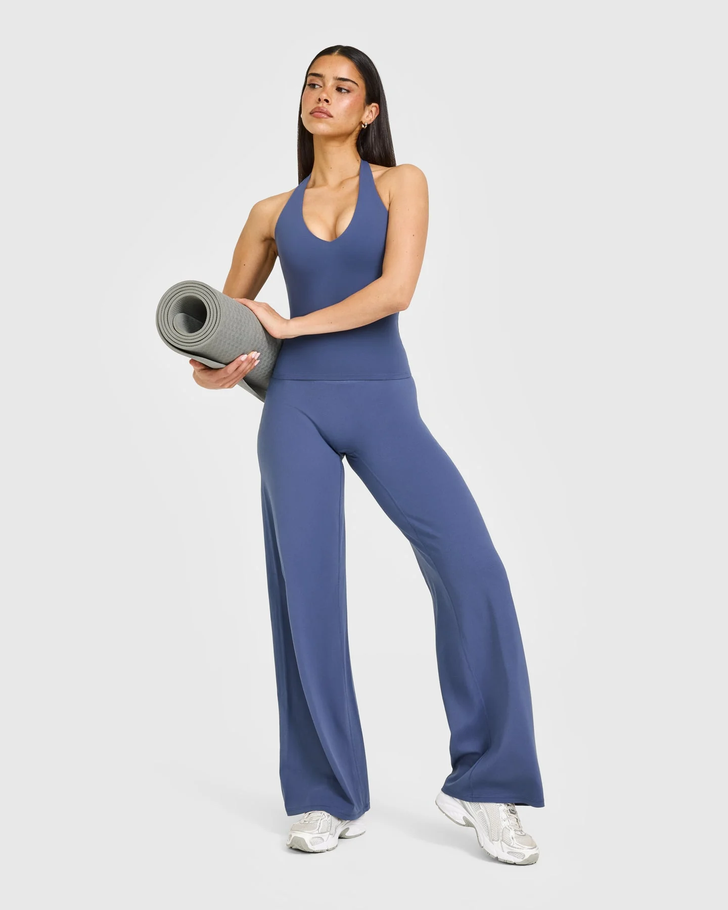 SoftMotion™ Halter Neck Vest with Built in Bra Shelf with White Logo | Slate Blue - Image 3