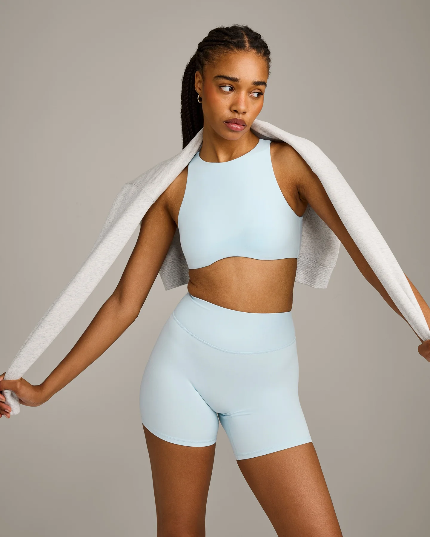SoftMotion™ High Neck Sports Bra with Grey Logo | Cloud Blue - Image 6