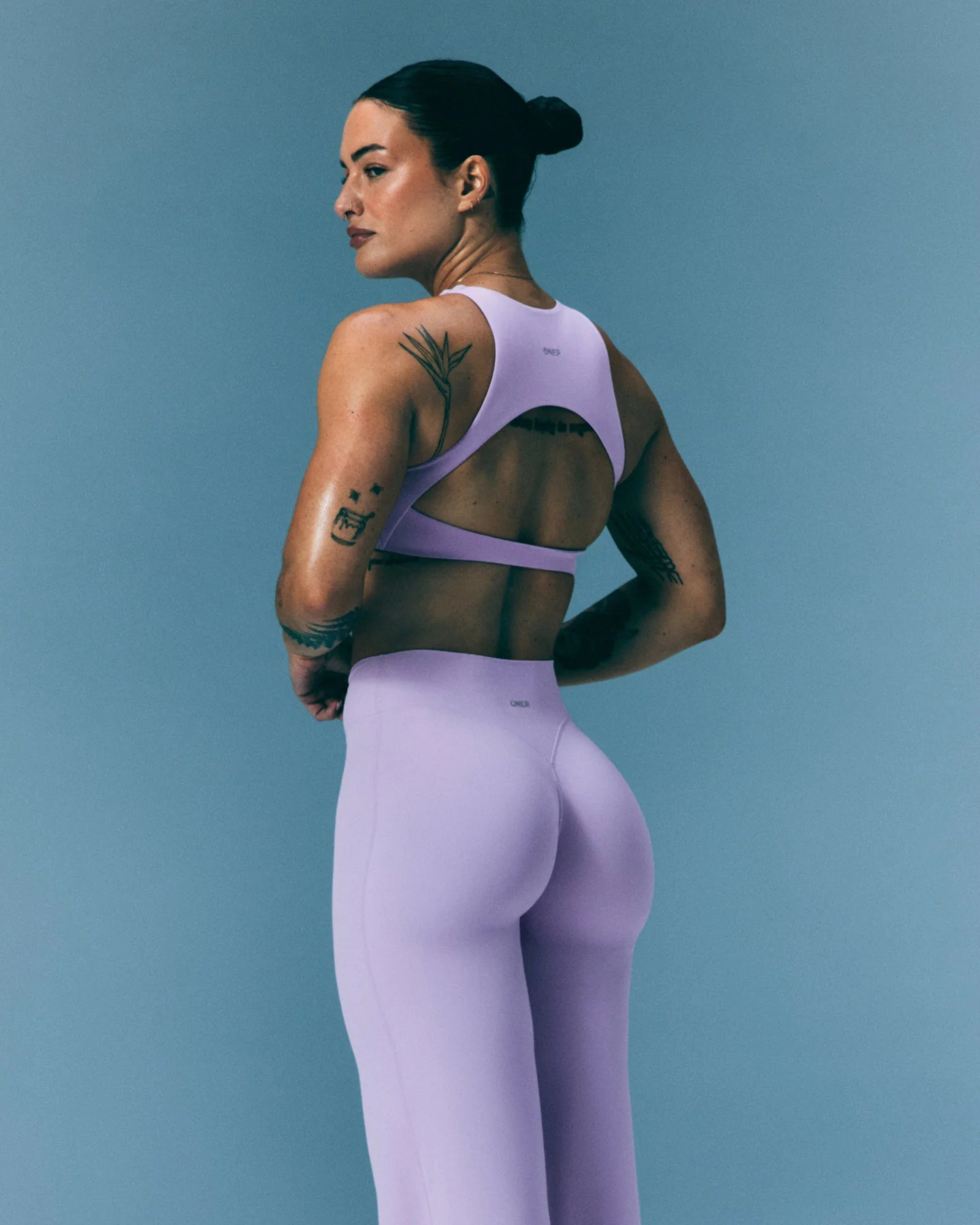 SoftMotion™ High Neck Sports Bra with Grey Logo | Lavender Purple - Image 2