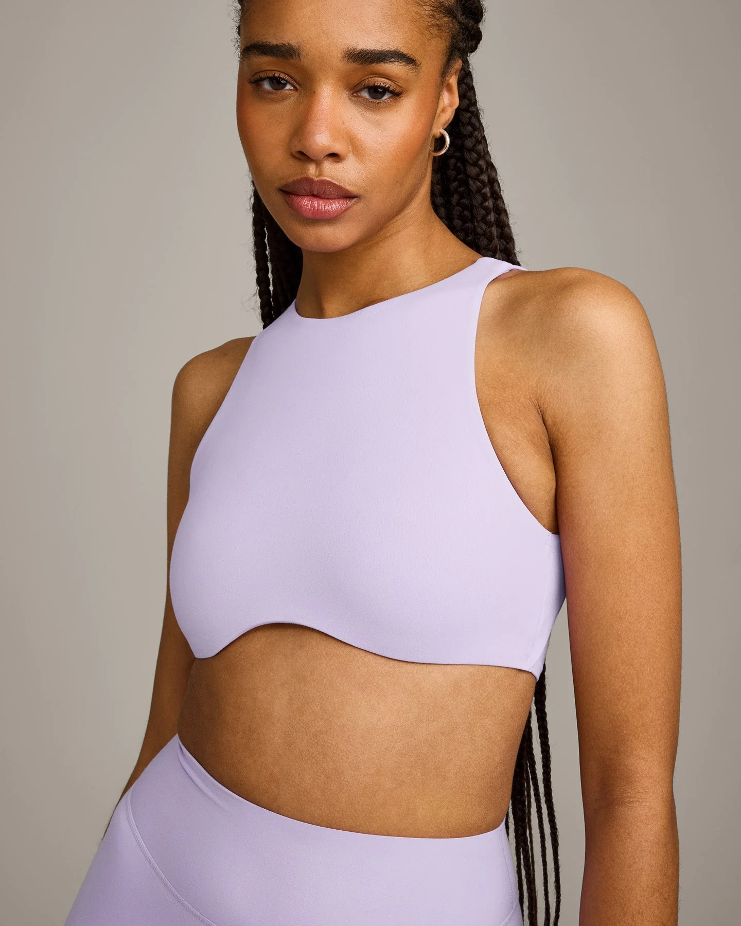 SoftMotion™ High Neck Sports Bra with Grey Logo | Lavender Purple - Image 4