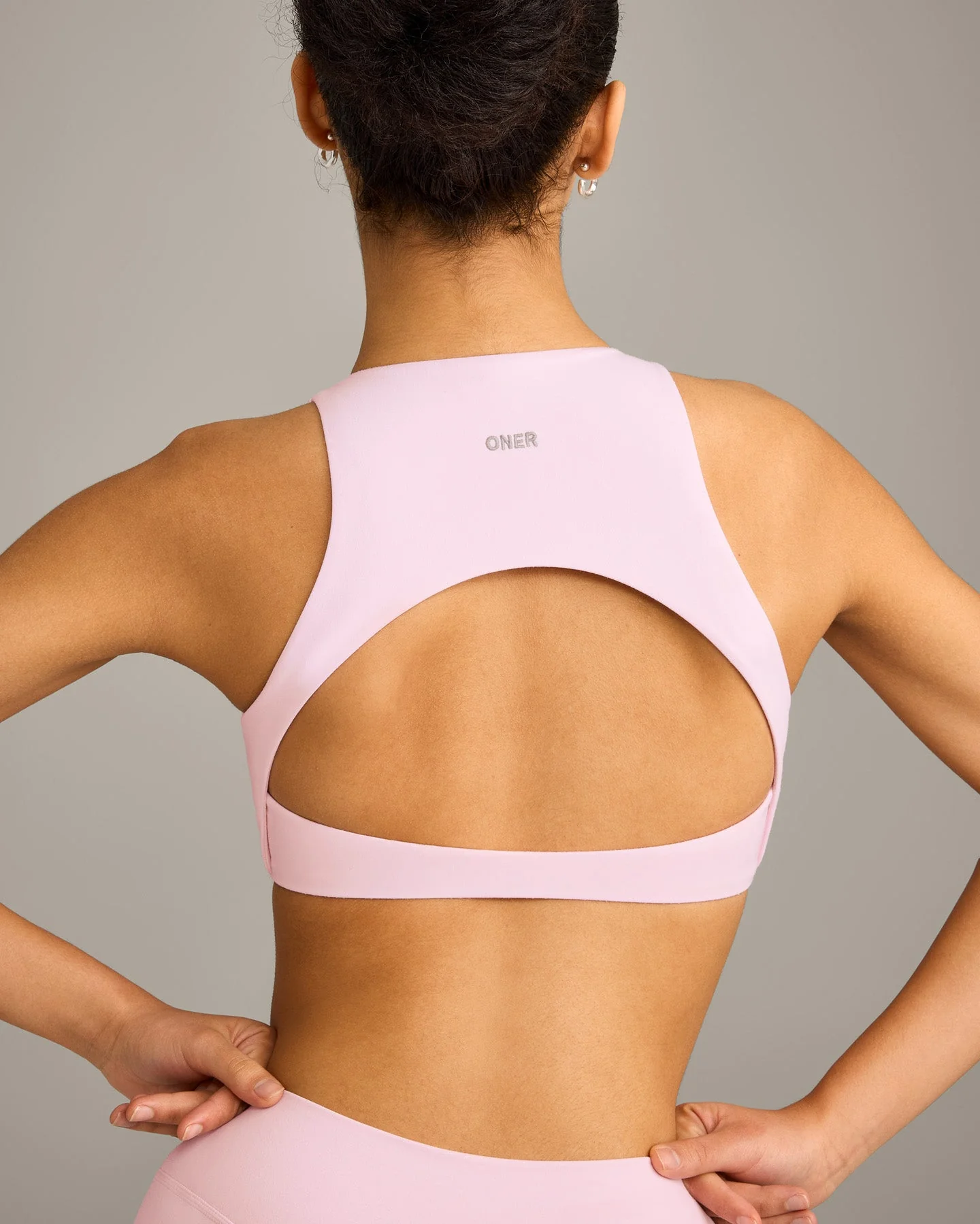 SoftMotion™ High Neck Sports Bra with Grey Logo | Soft Girl Pink - Image 4