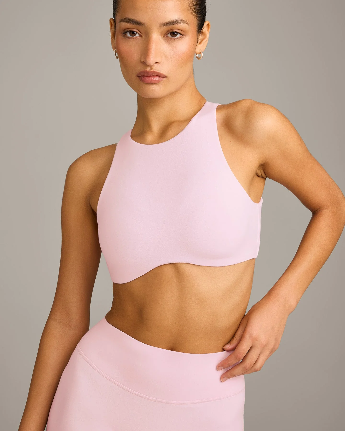 SoftMotion™ High Neck Sports Bra with Grey Logo | Soft Girl Pink - Image 5