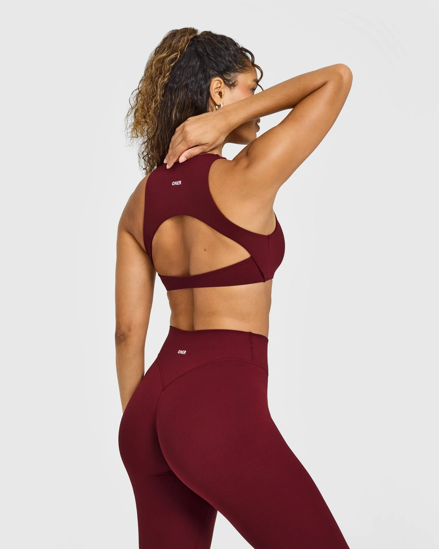 SoftMotion™ High Neck Sports Bra with White Logo | Light Rosewood - Image 2
