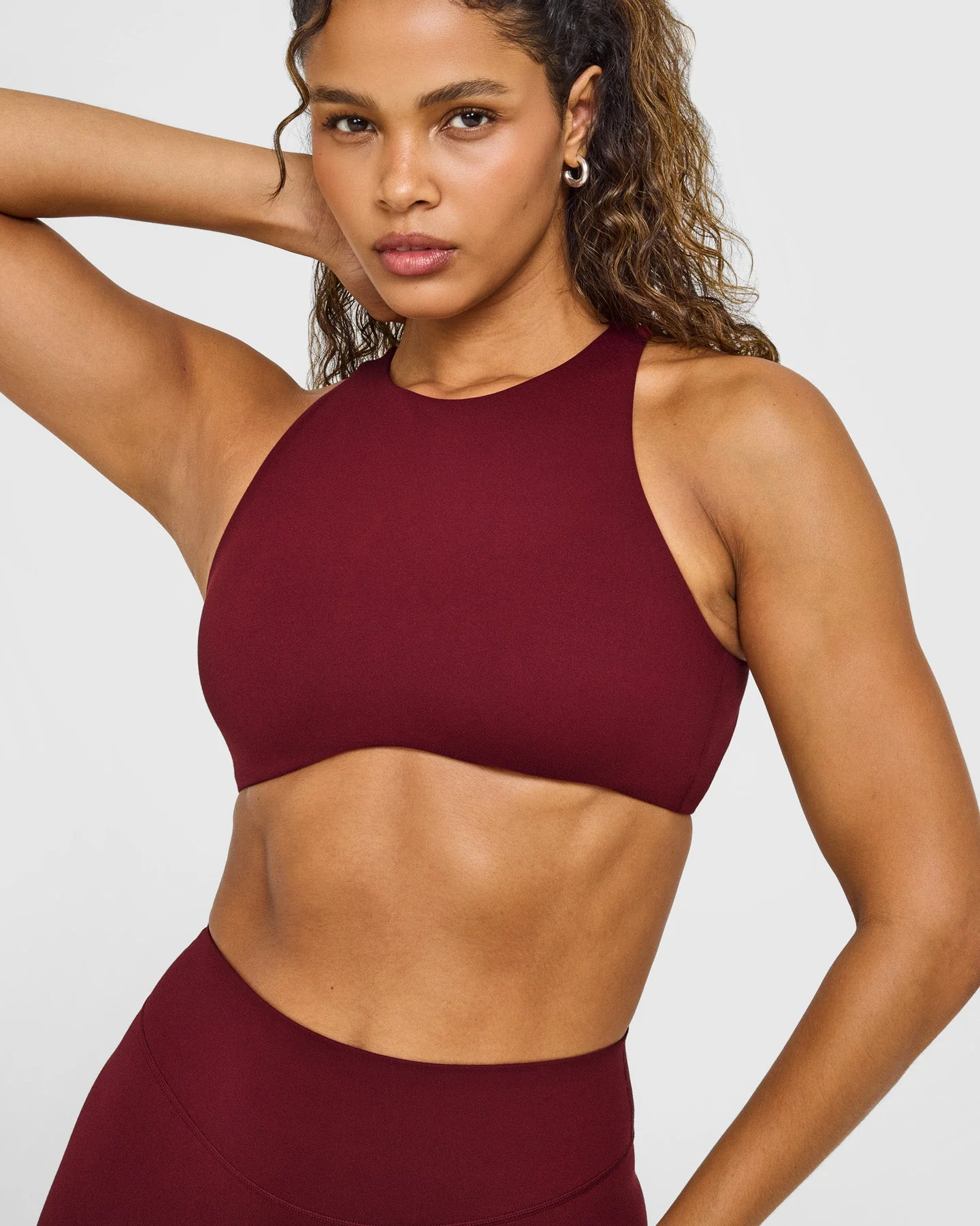 SoftMotion™ High Neck Sports Bra with White Logo | Light Rosewood - Image 5