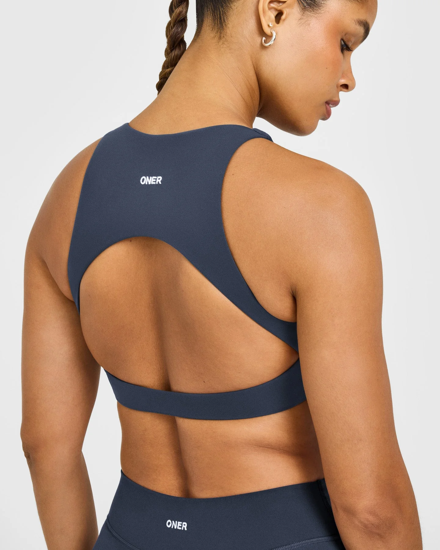 SoftMotion™ High Neck Sports Bra with White Logo | True Blue - Image 5