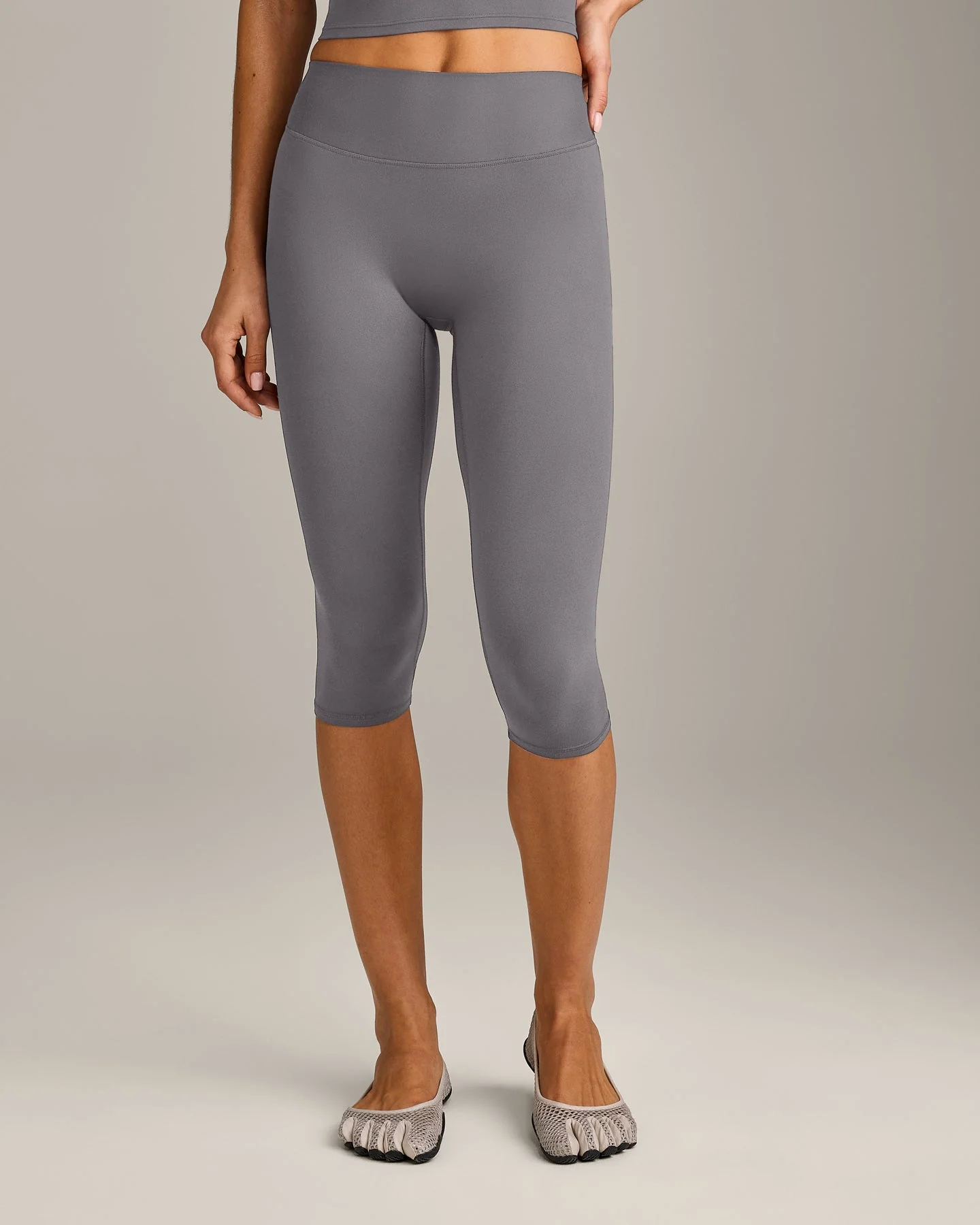 SoftMotion™ High Waisted Capri Leggings with Grey Logo | Ash Grey - Image 6