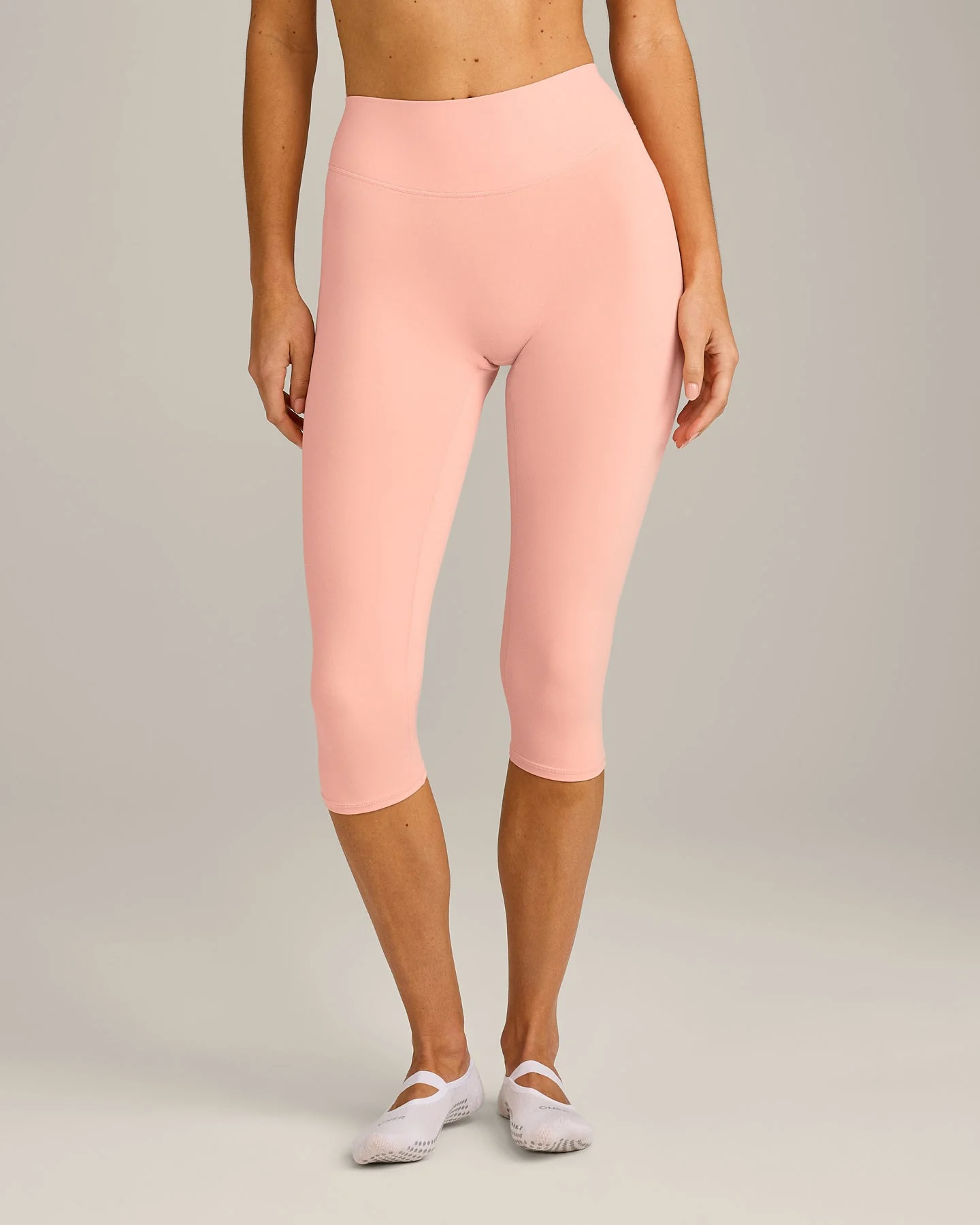 SoftMotion™ High Waisted Capri Leggings with Grey Logo | Peach Orange - Image 6