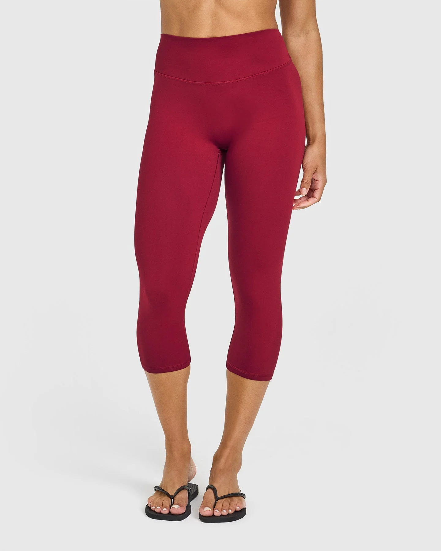 SoftMotion™ High Waisted Capri Leggings with White Logo | Ruby Red - Image 4