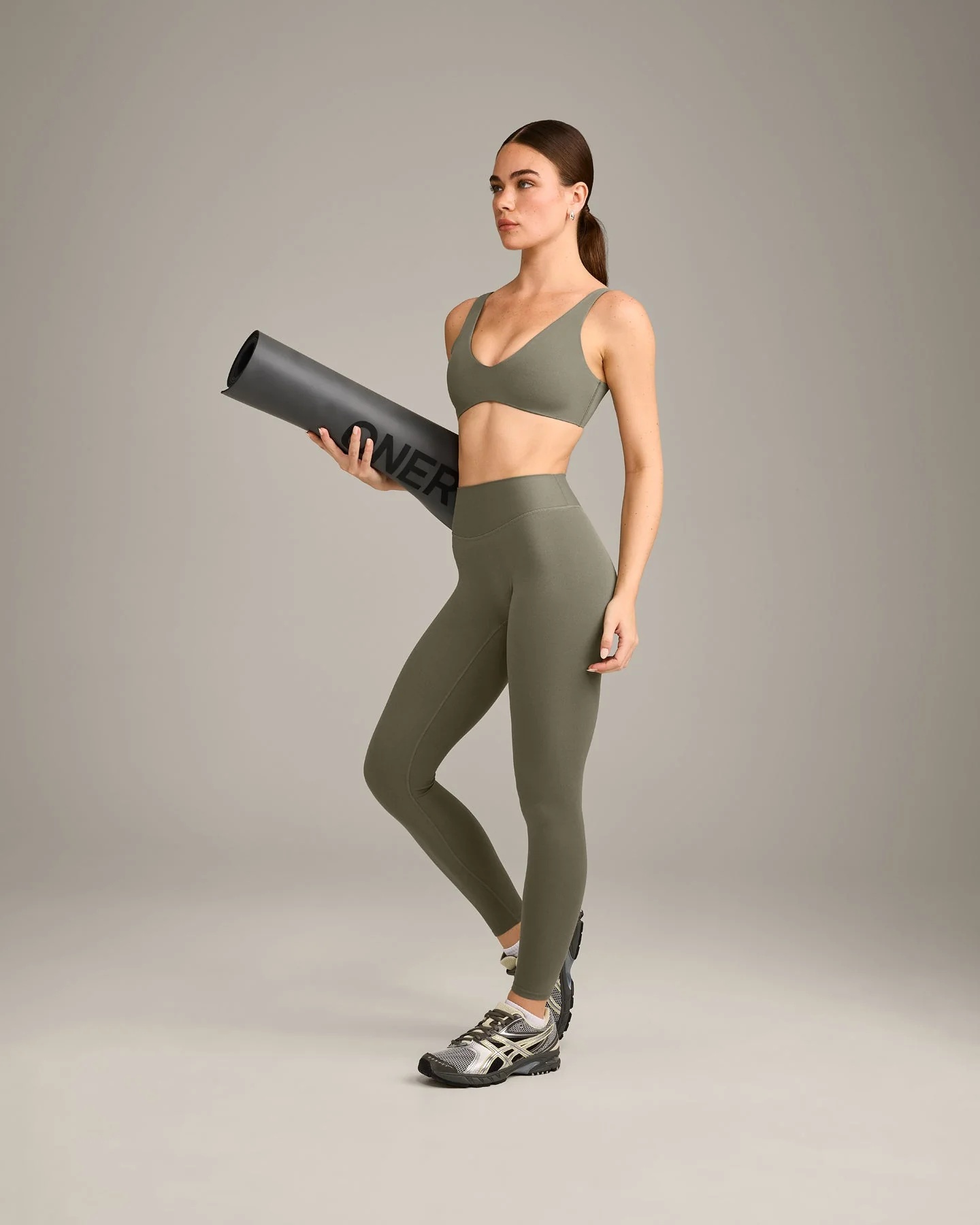 SoftMotion™ High Waisted Leggings with Grey Logo | Alpine Green - Image 3