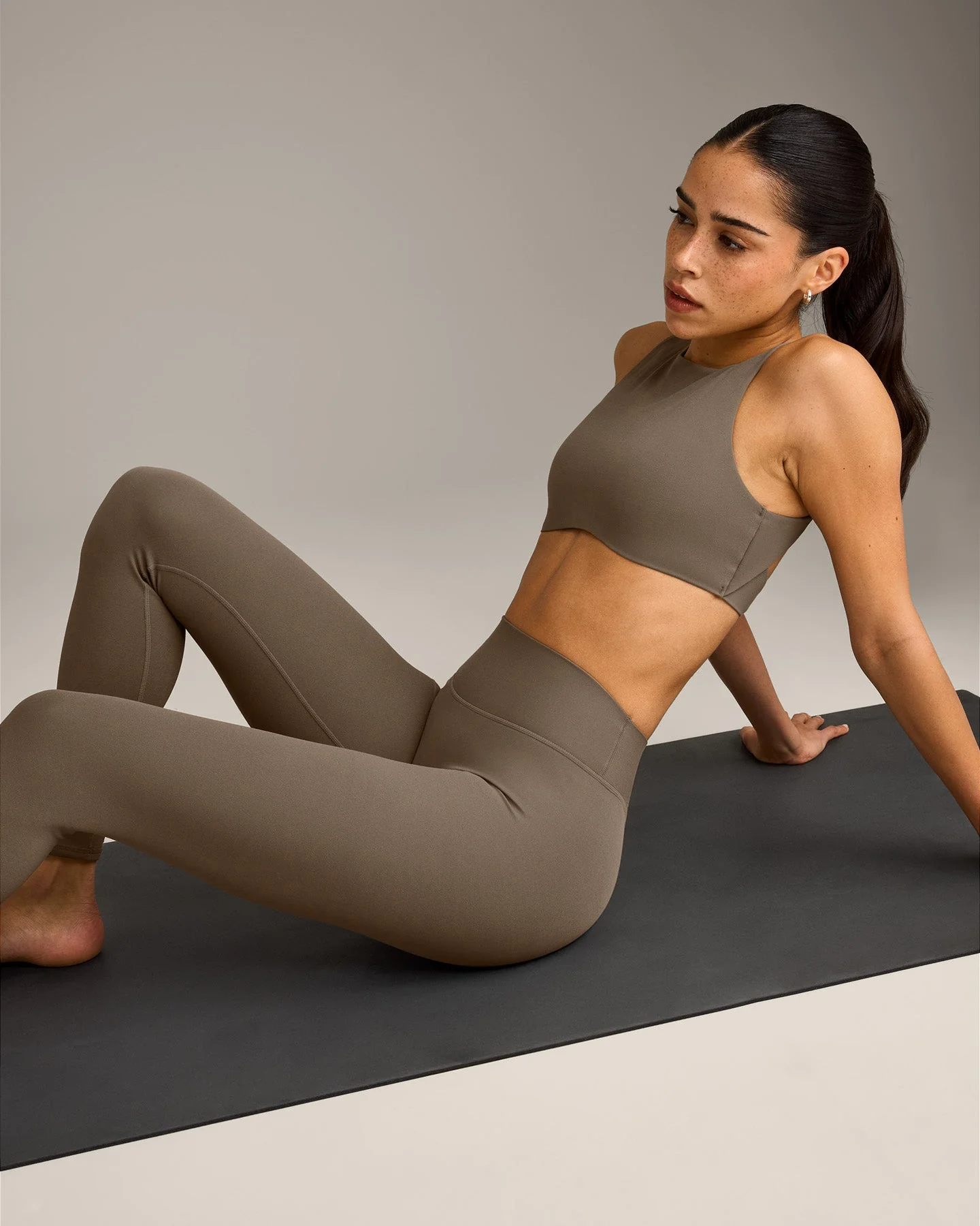 SoftMotion™ High Waisted Leggings with Grey Logo | Moss Brown - Image 4