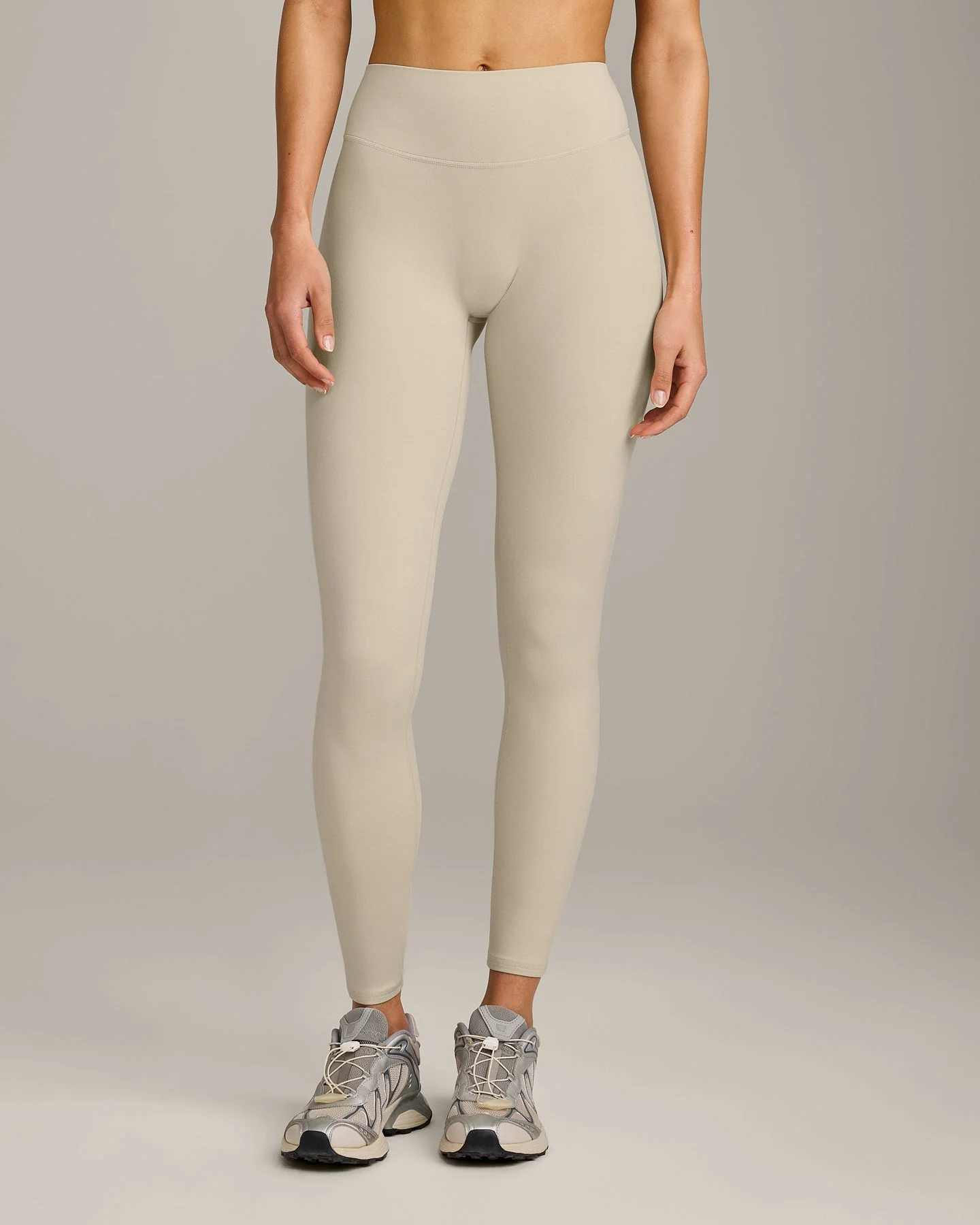 SoftMotion™ High Waisted Leggings with Grey Logo | Oatmeal - Image 5