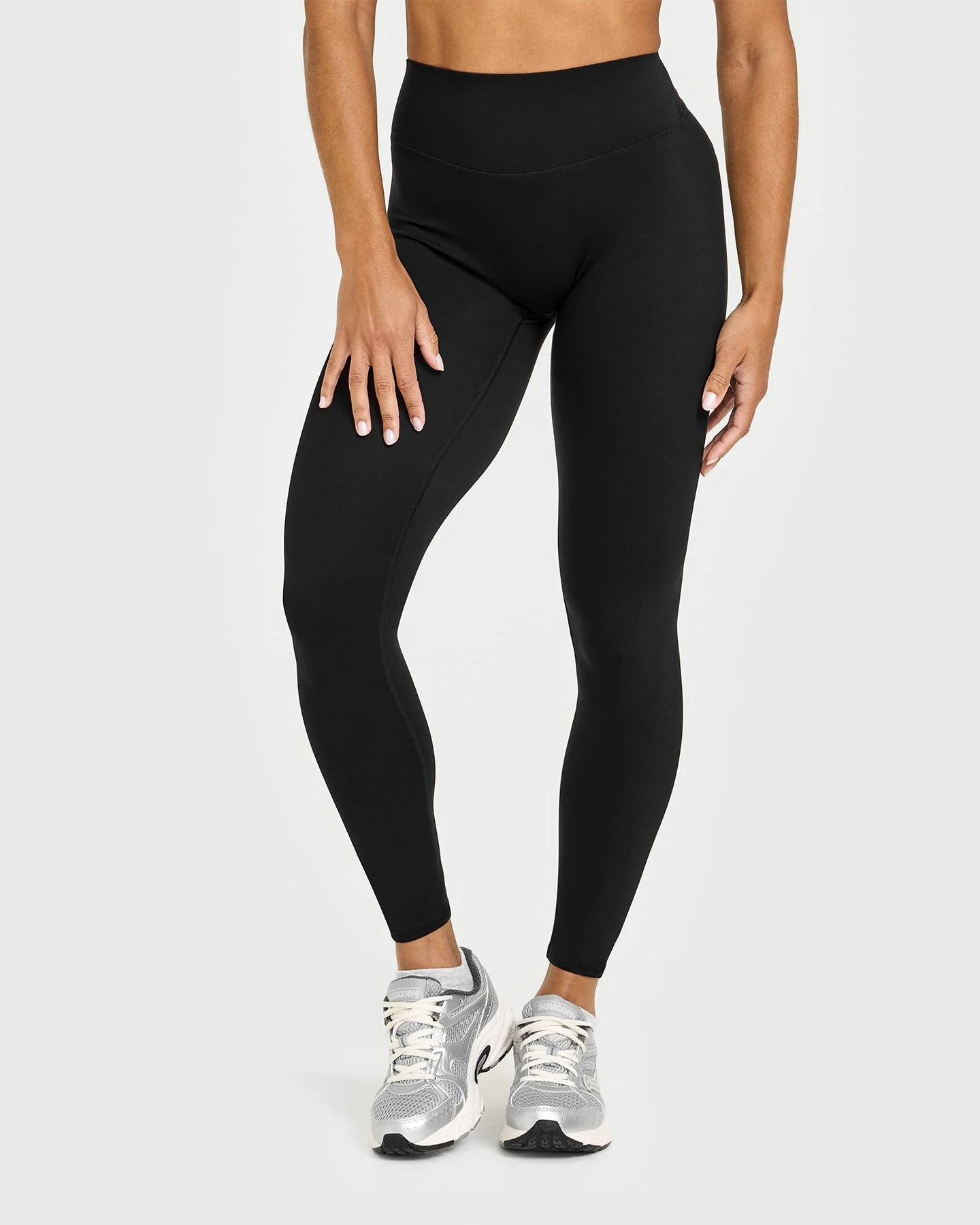 SoftMotion™ High Waisted Leggings with White Logo | Black - Image 2