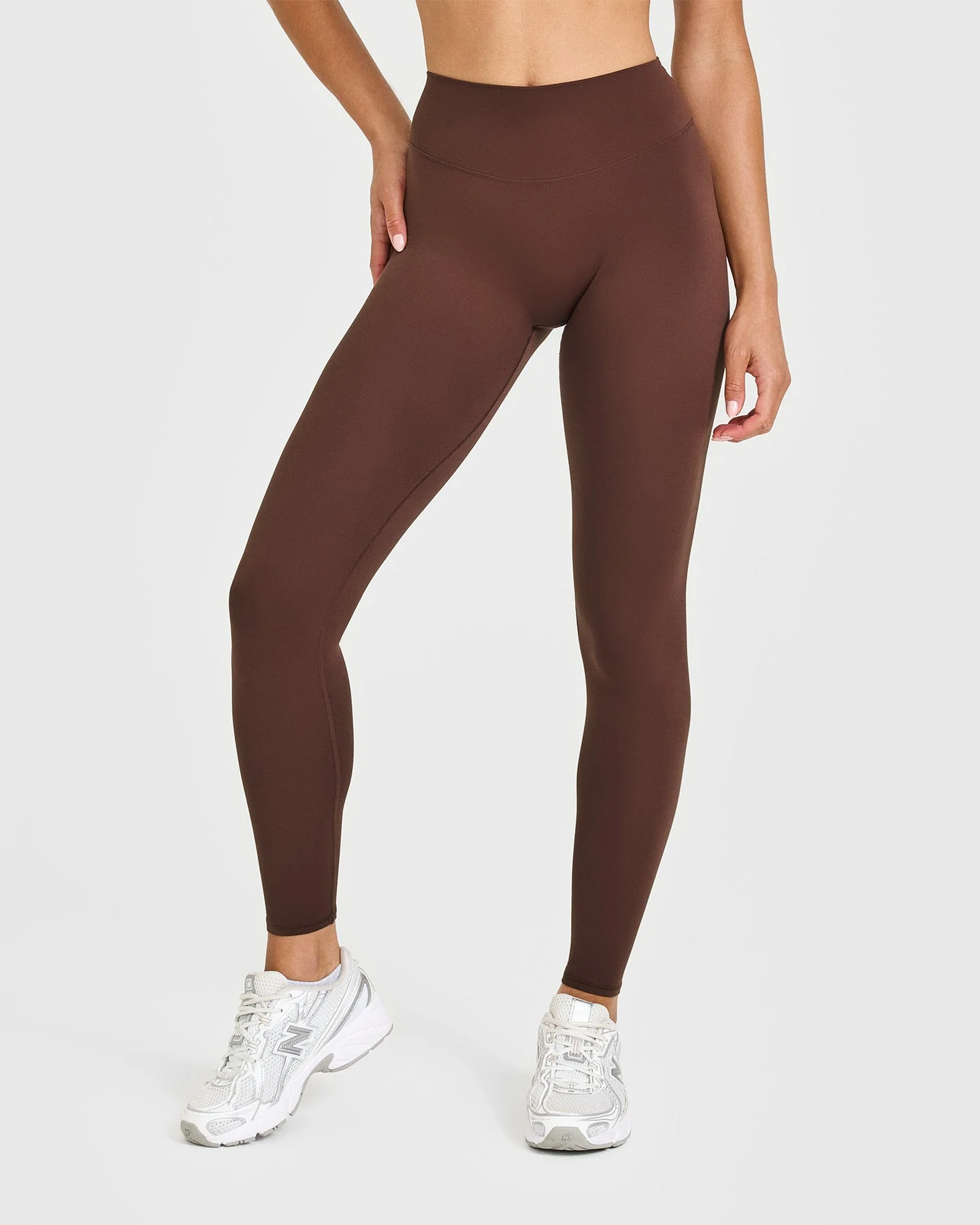 SoftMotion™ High Waisted Leggings with White Logo | Espresso Brown - Image 2