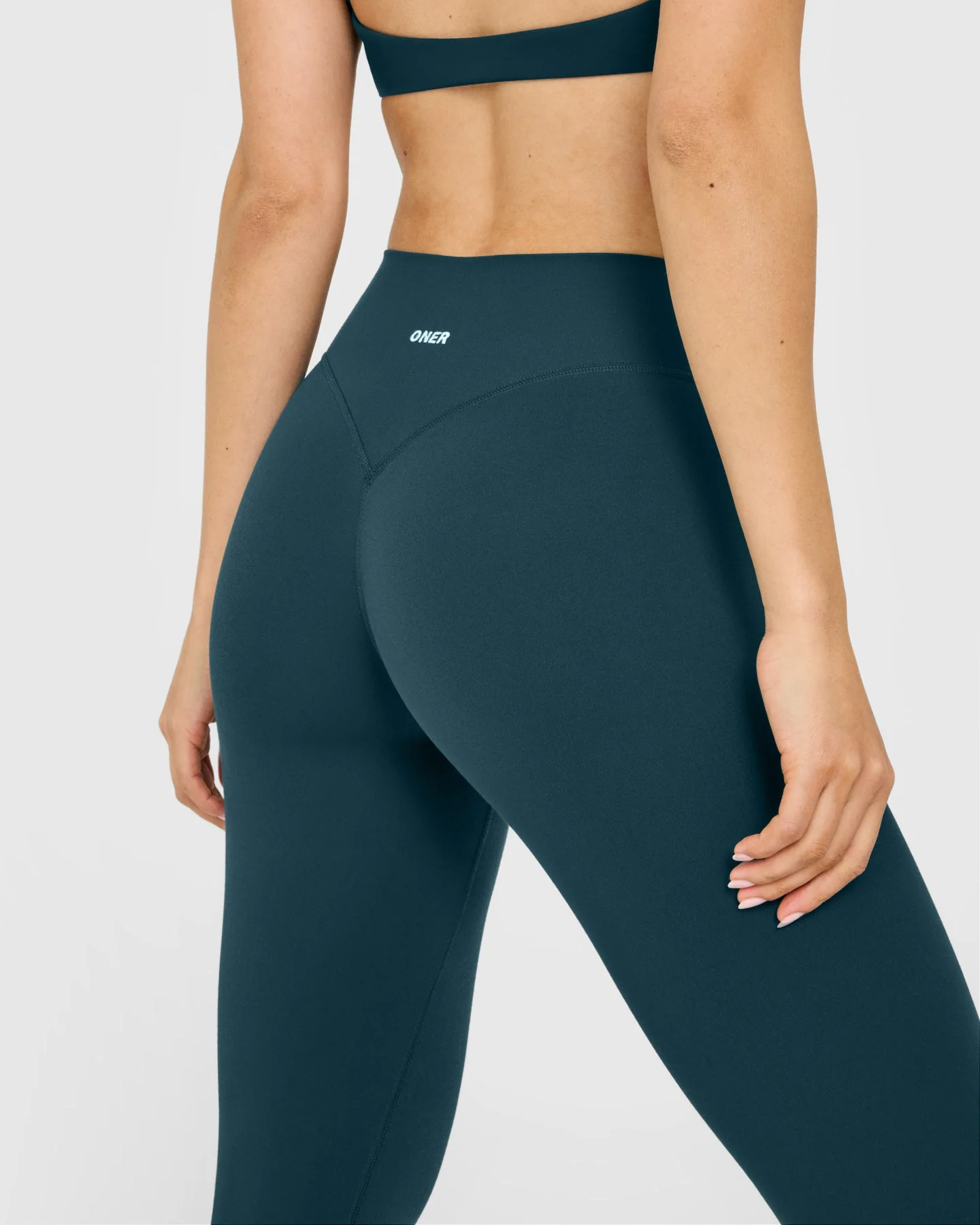 SoftMotion™ High Waisted Leggings with White Logo | Oil Blue - Image 4