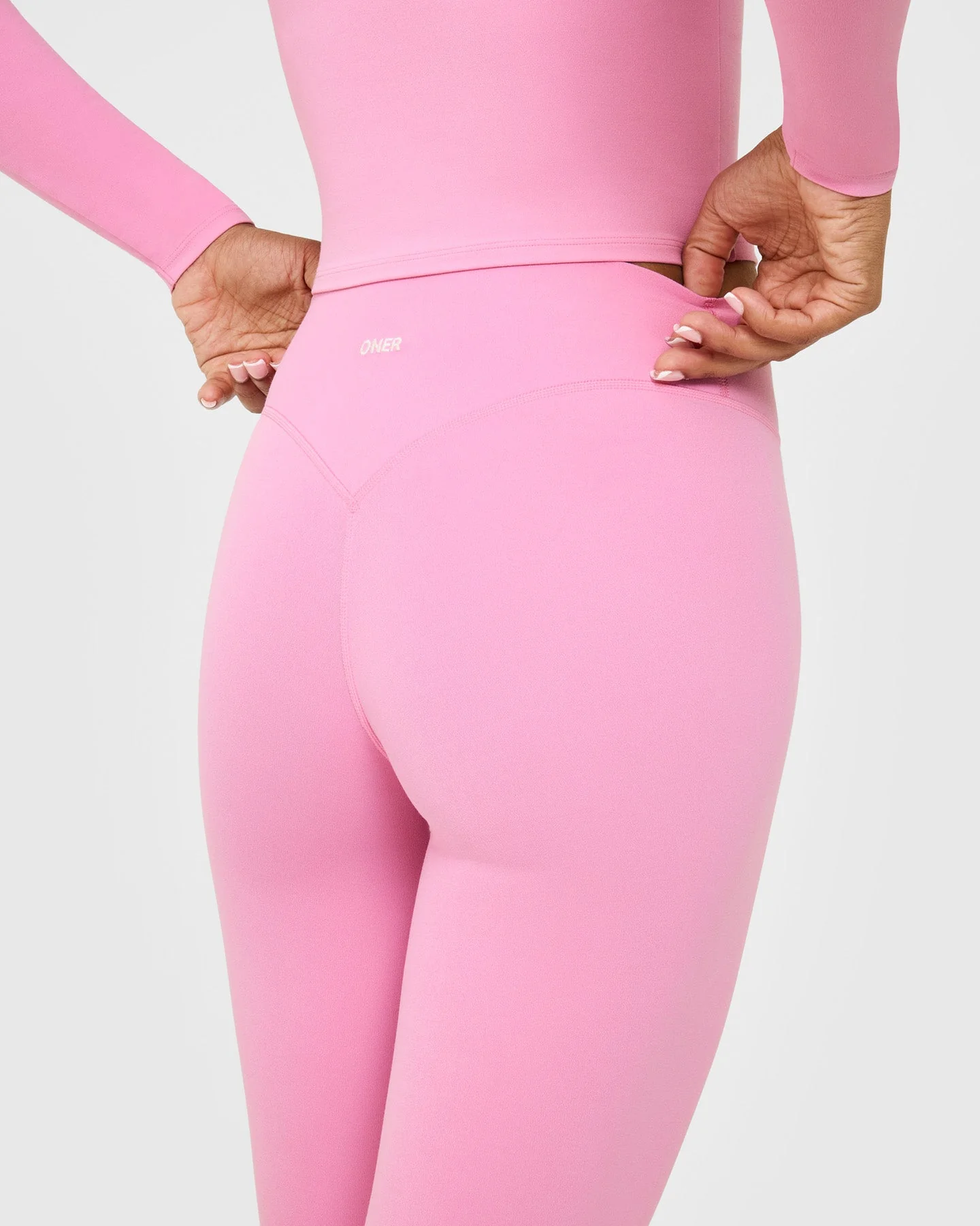 SoftMotion™ High Waisted Leggings with White Logo | Rose Pink - Image 4