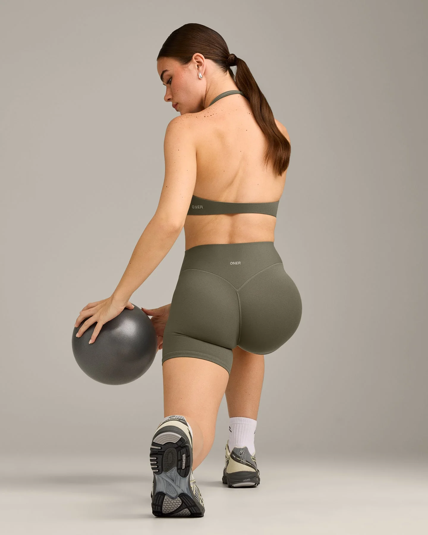 SoftMotion™ High Waisted Shorts 6" with Grey Logo | Alpine Green - Image 6